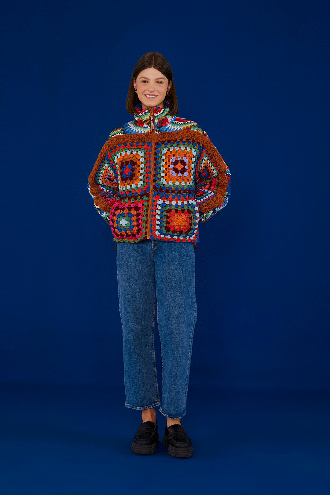 Farm Rio Crochet Colorful Forest Reversible Puffer Jacket