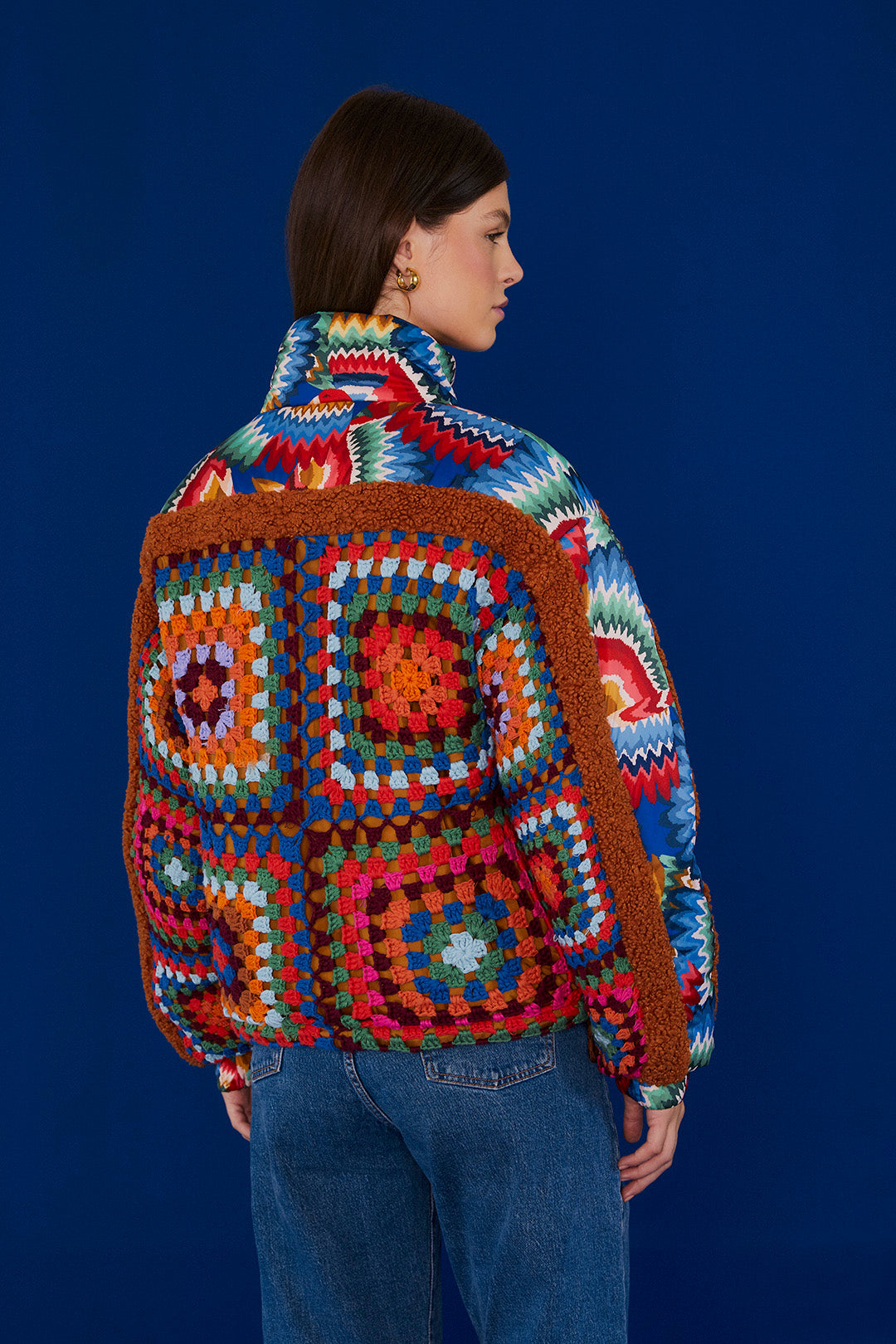 Farm Rio Crochet Colorful Forest Reversible Puffer Jacket