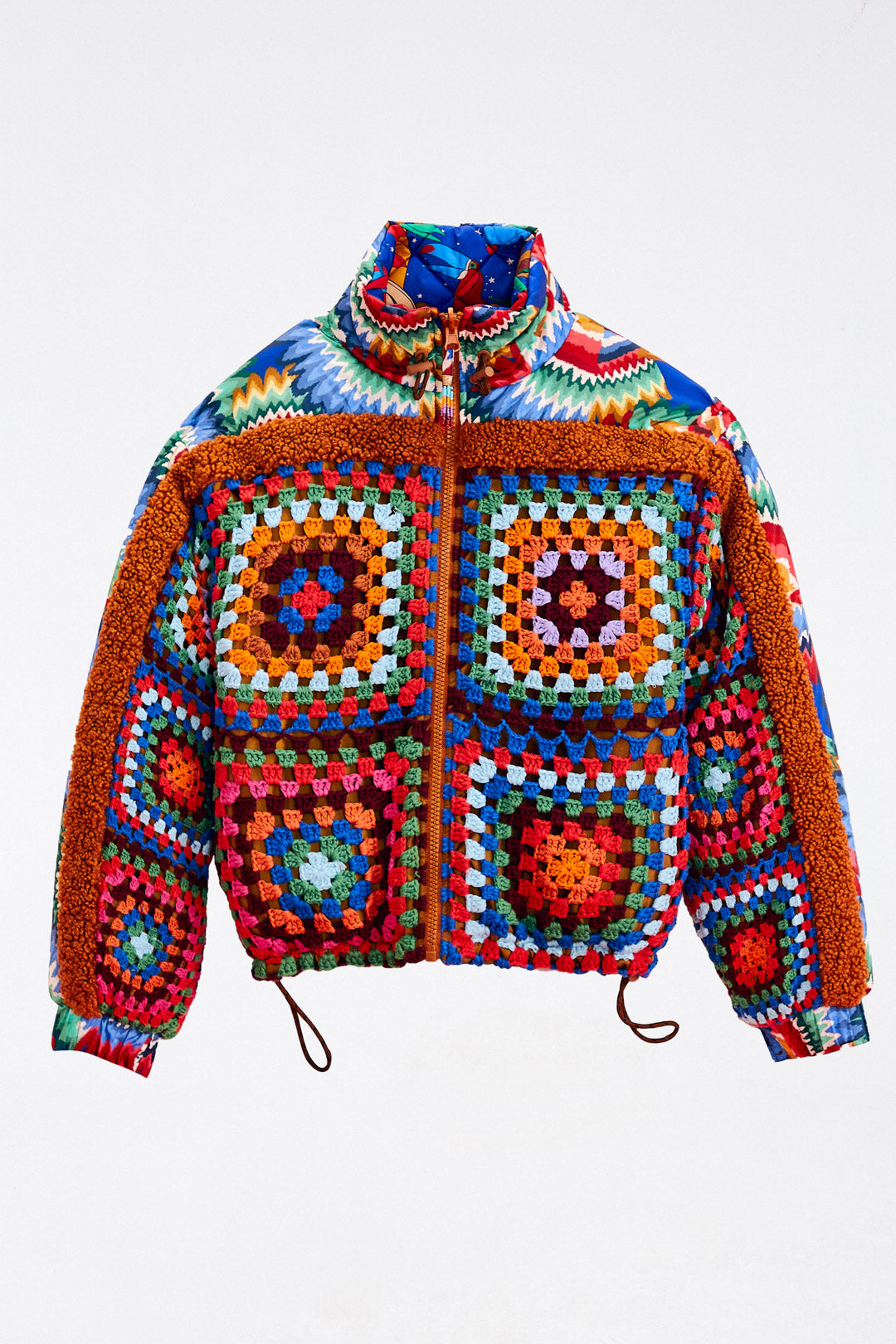 Farm Rio Crochet Colorful Forest Reversible Puffer Jacket