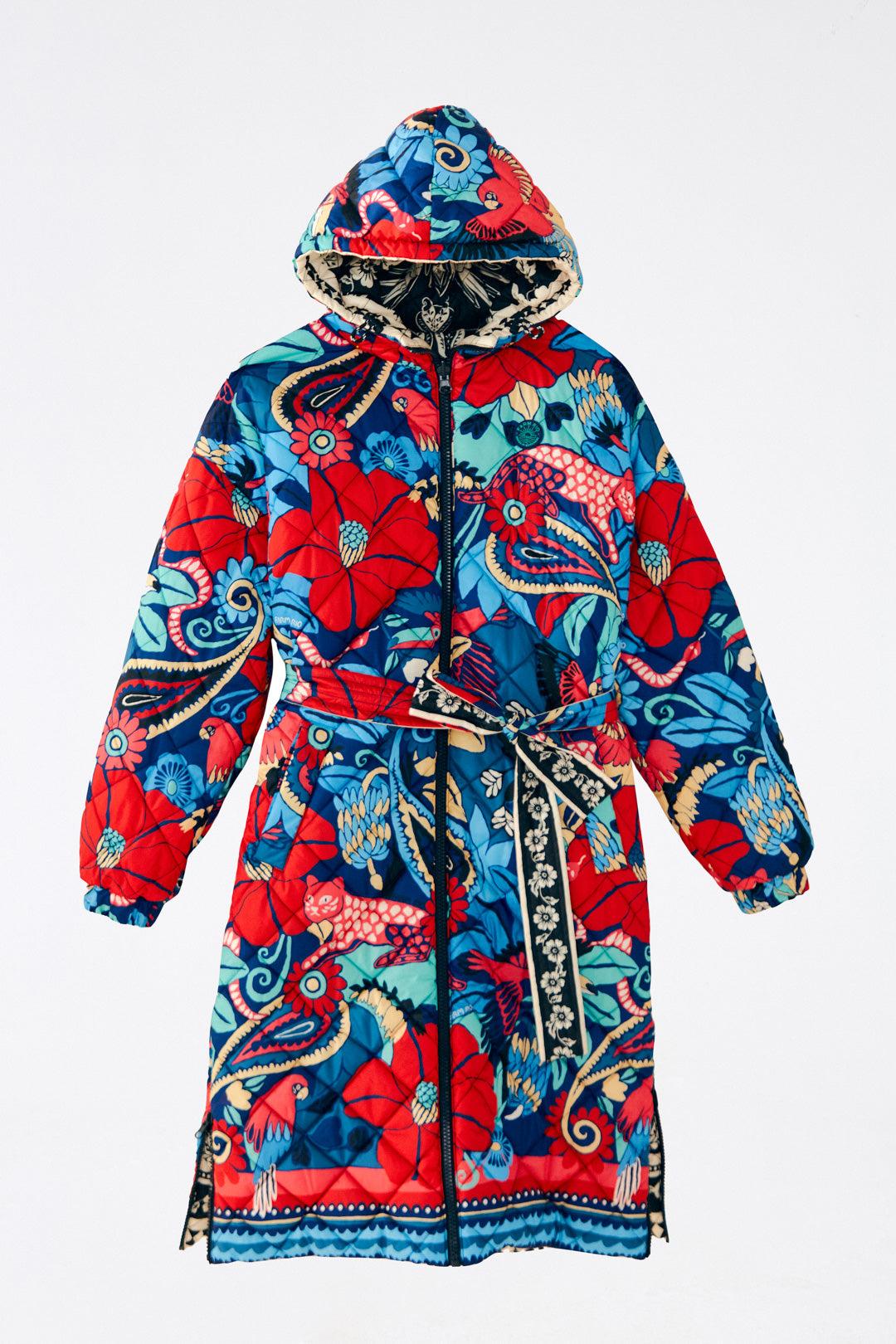 Farm Rio Black Graphic Floral Reversible Puffer Jacket