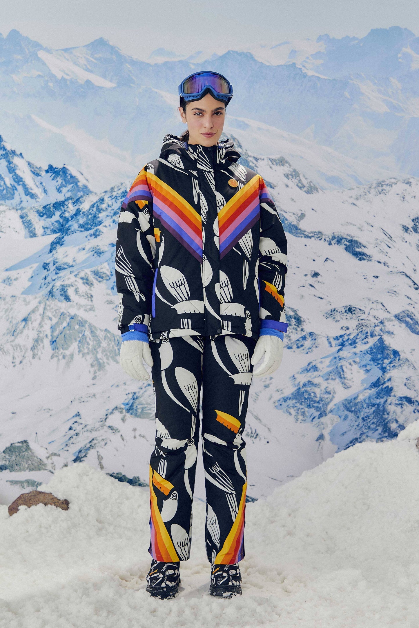 Farm Rio Black Graphic Toucans Ski Puffer Jacket