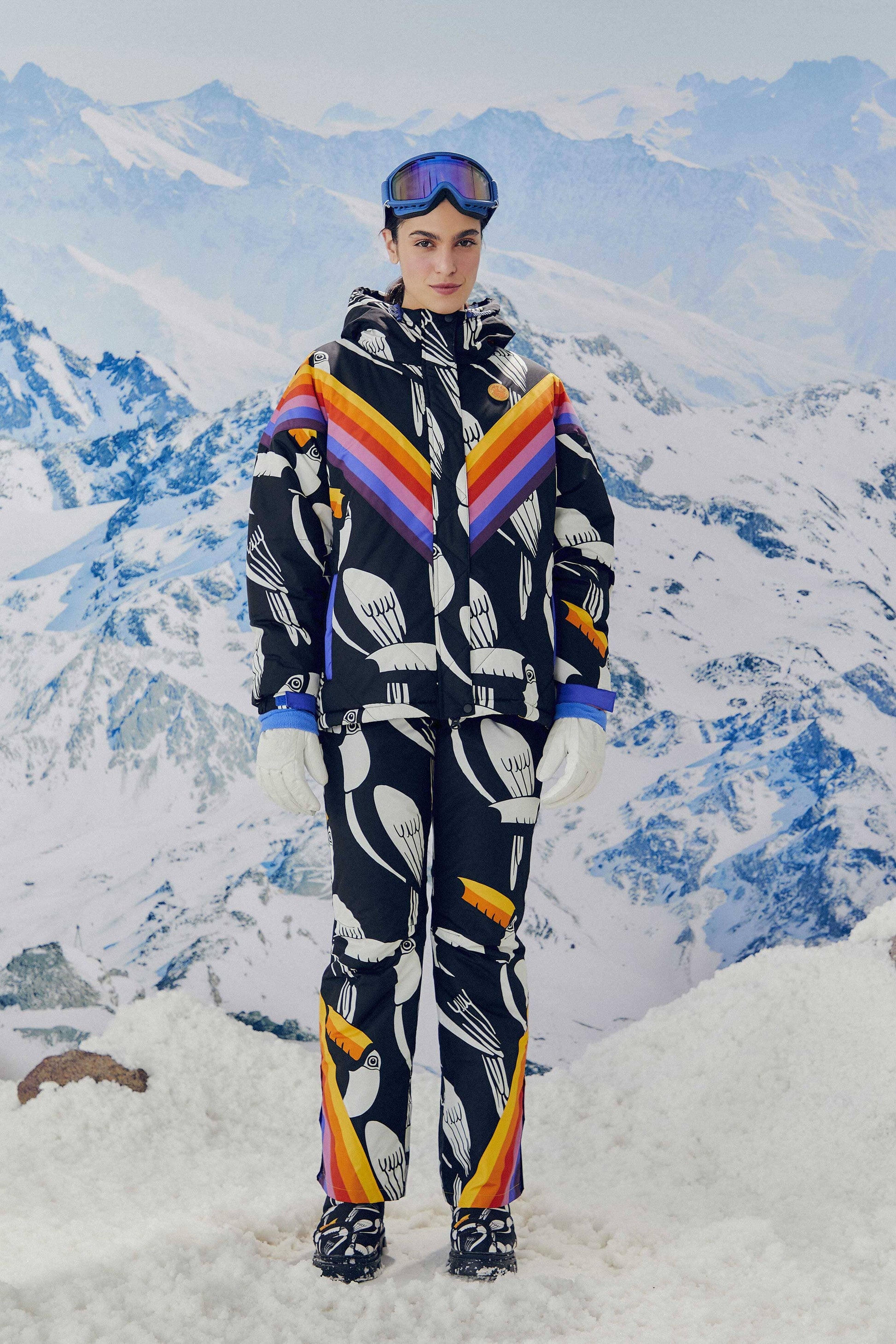 Farm Rio Black Graphic Toucans Ski Puffer Jacket