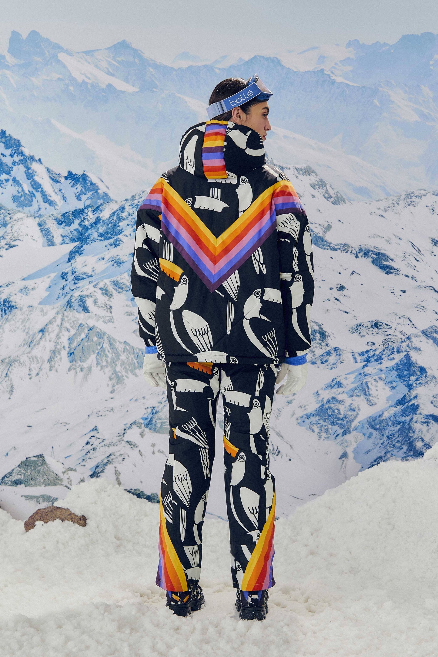 Farm Rio Black Graphic Toucans Ski Puffer Jacket