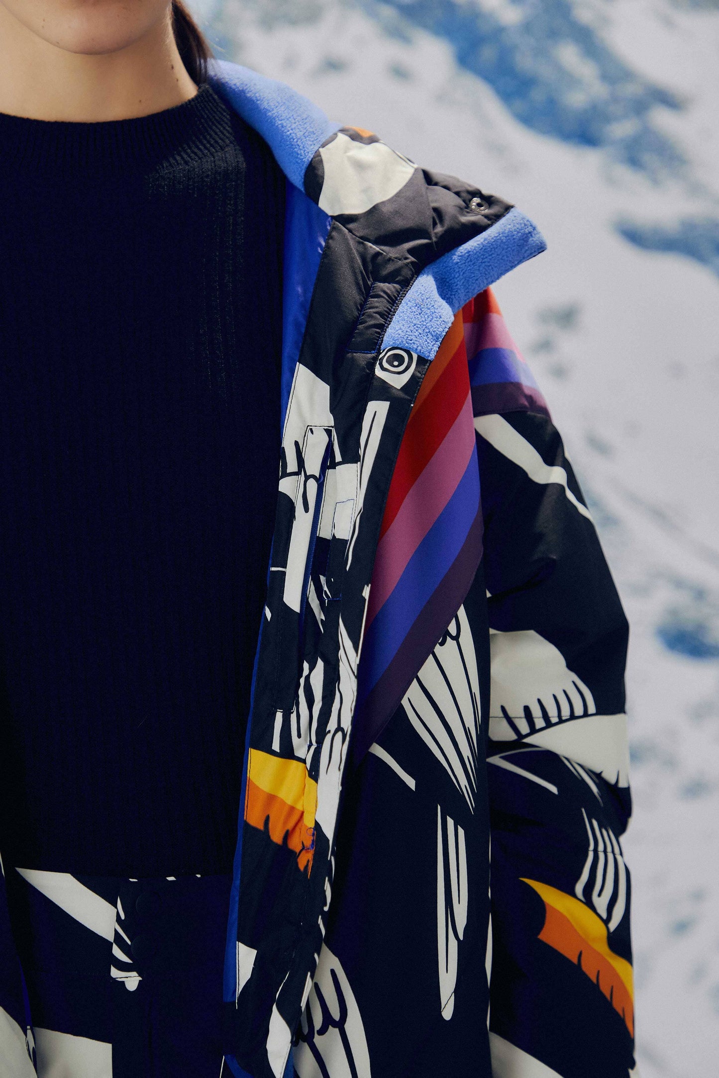 Farm Rio Black Graphic Toucans Ski Puffer Jacket
