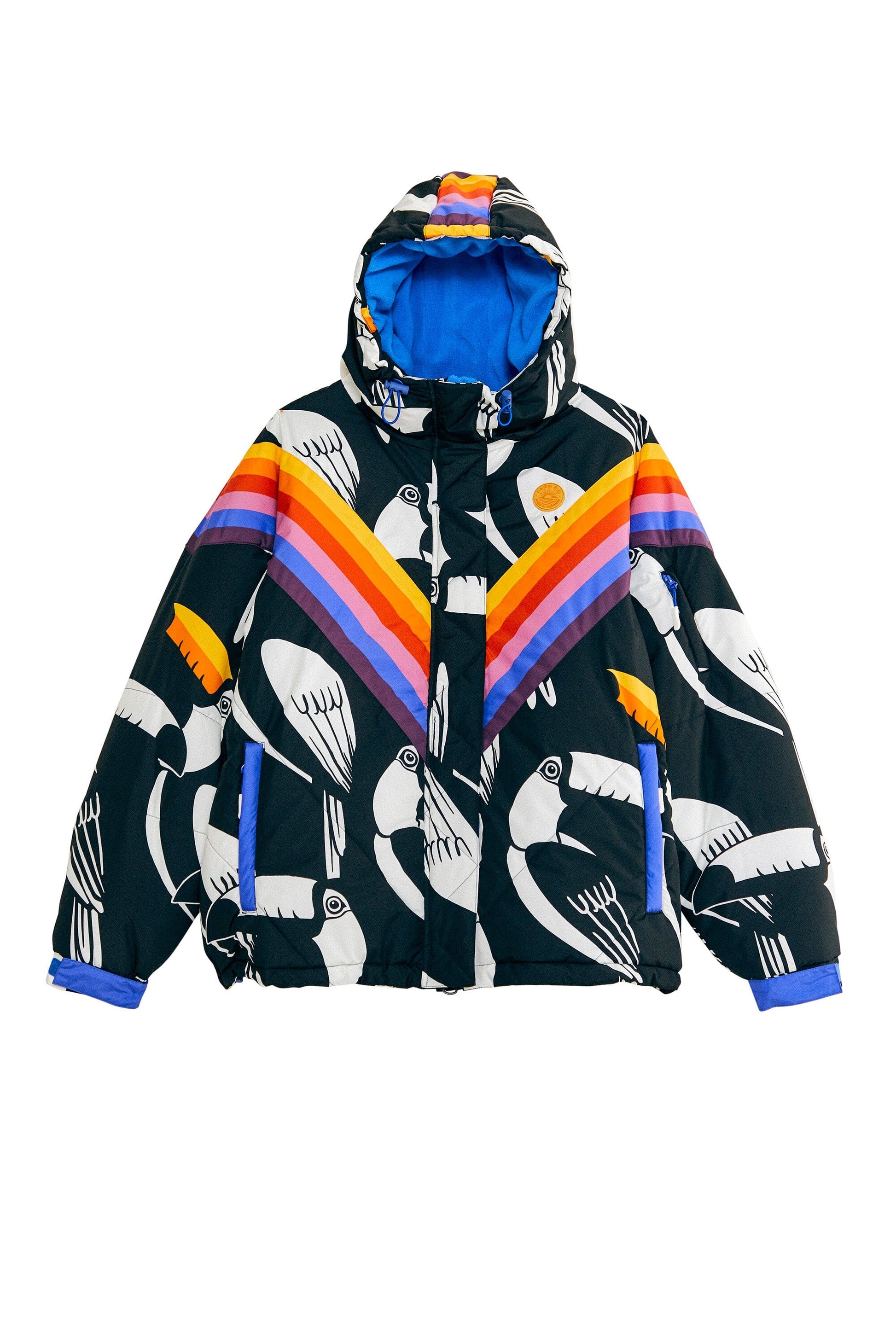 Farm Rio Black Graphic Toucans Ski Puffer Jacket
