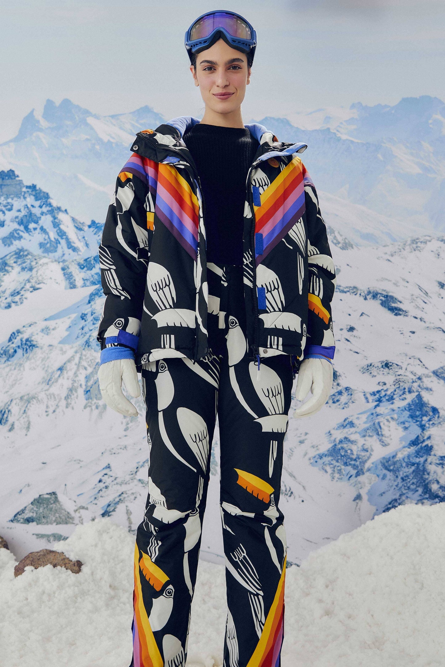 Farm Rio Black Graphic Toucans Ski Pants