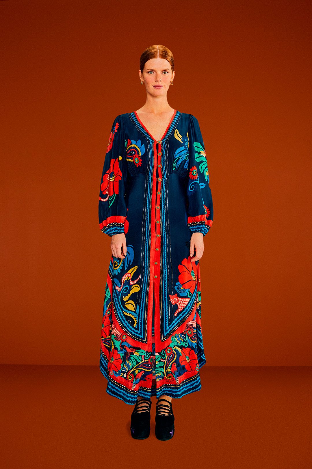 Farm Rio Blue Vintage Forest Midi Dress