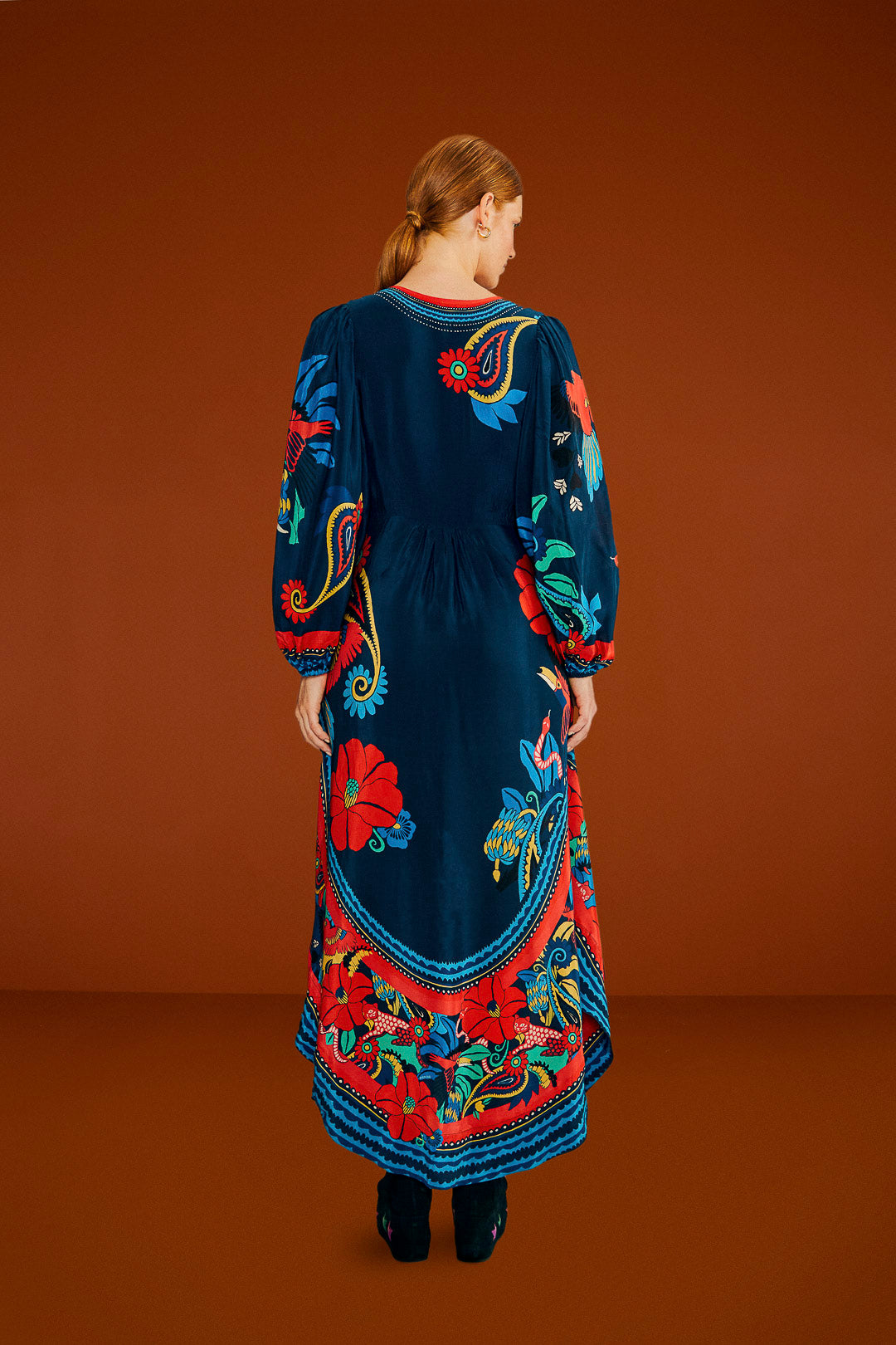 Farm Rio Blue Vintage Forest Midi Dress