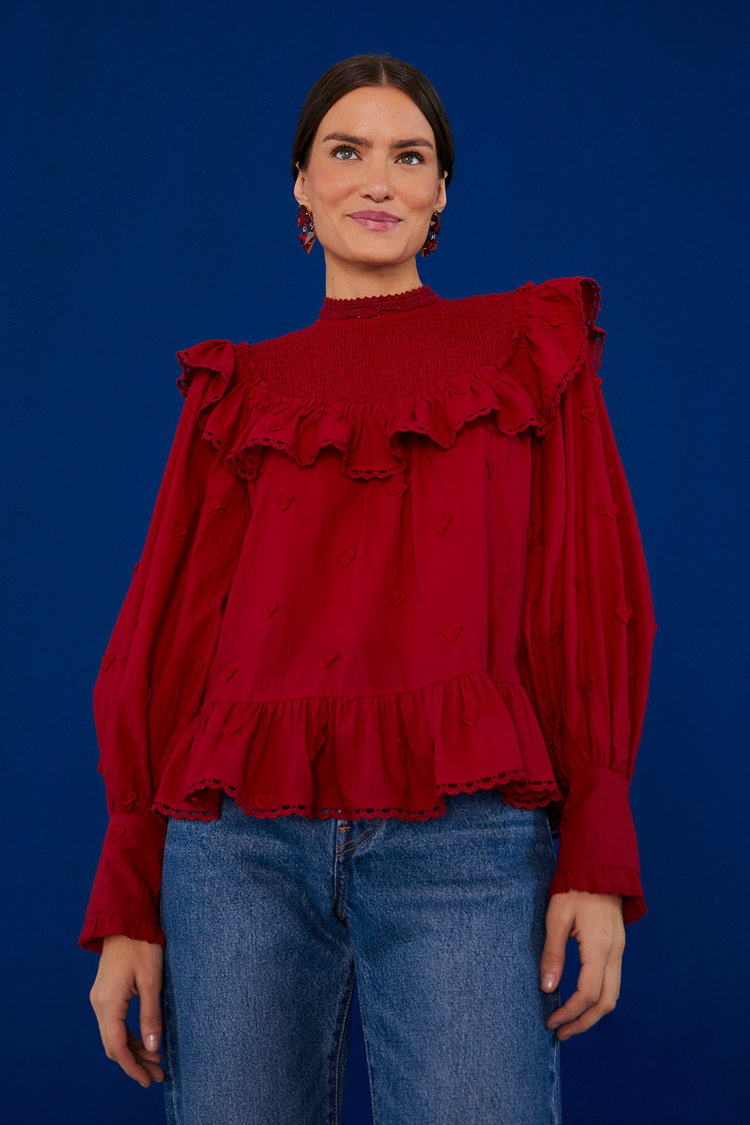 Farm Rio Red 3D Hearts Blouse