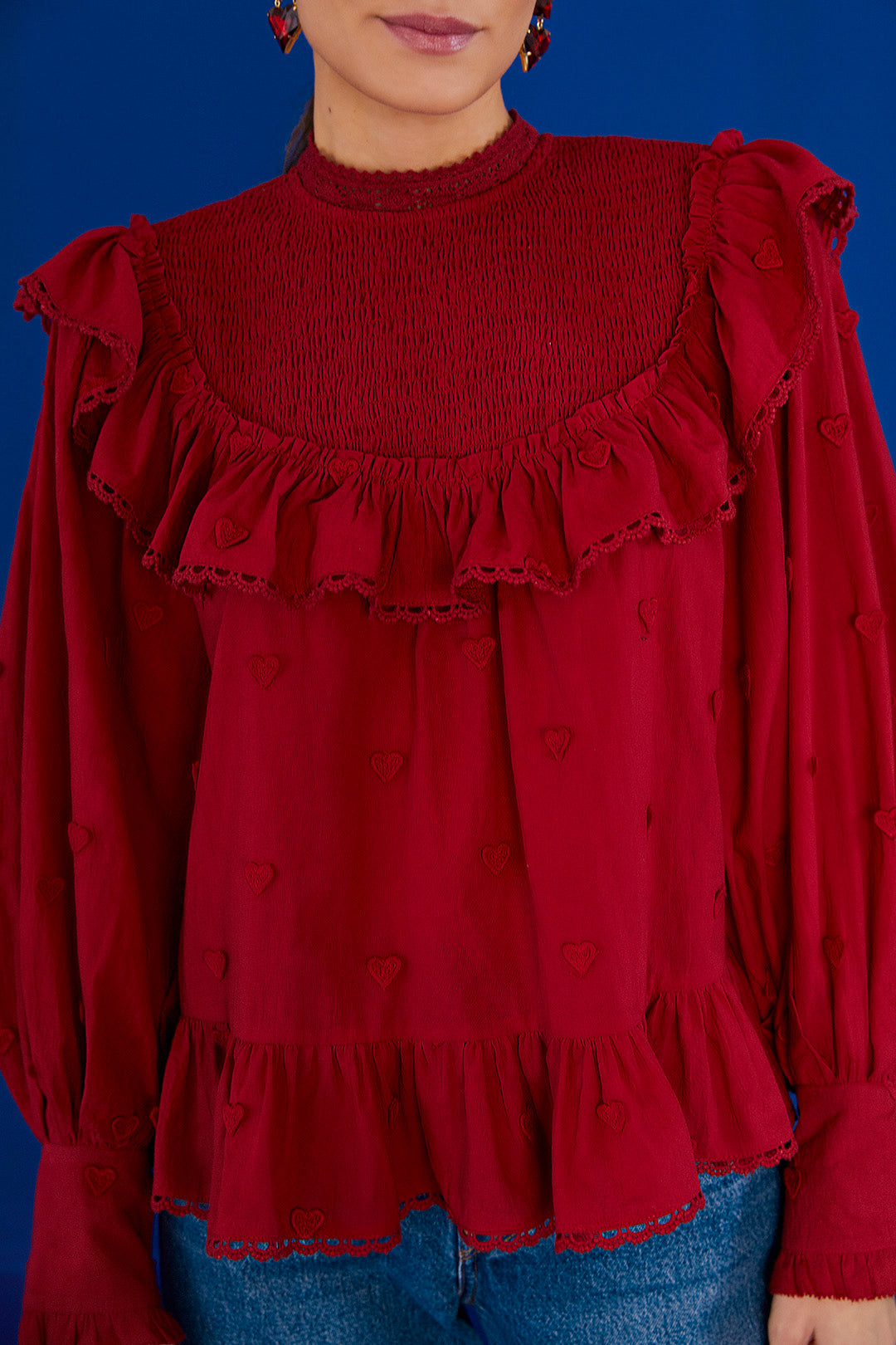 Farm Rio Red 3D Hearts Blouse