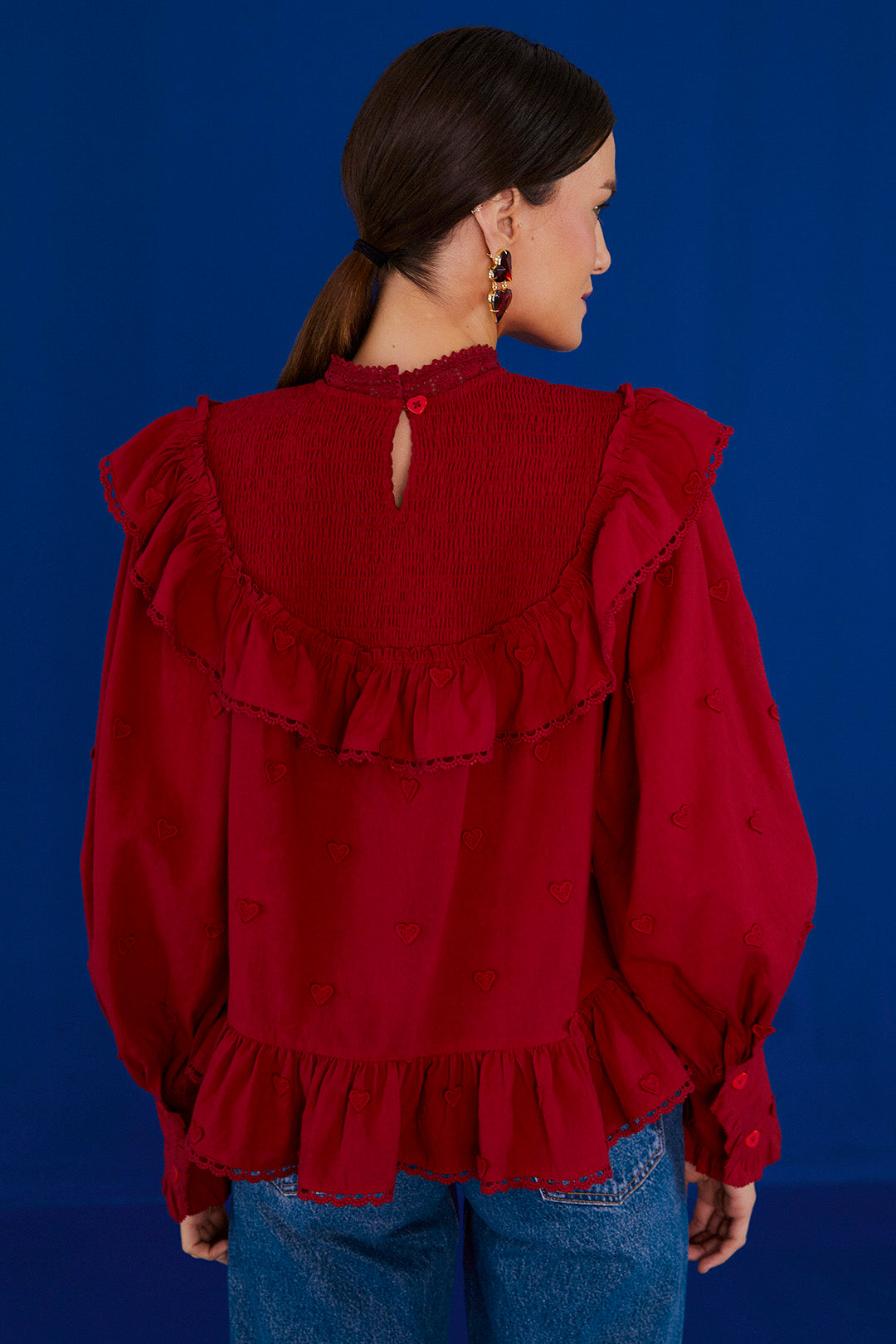 Farm Rio Red 3D Hearts Blouse