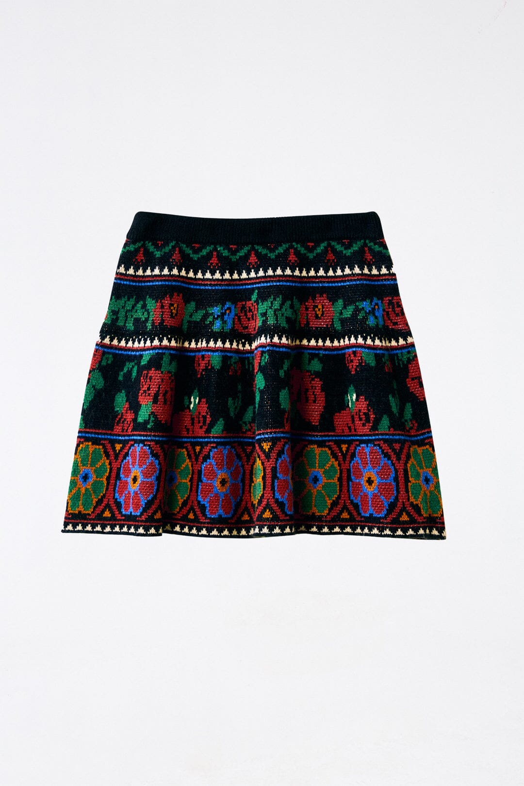 Farm Rio Black Flower Tapestry Sweater Skirt