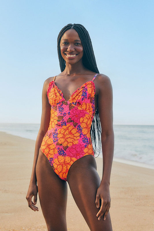 Farm Rio Pink Flowers Garden One Piece Swimsuit