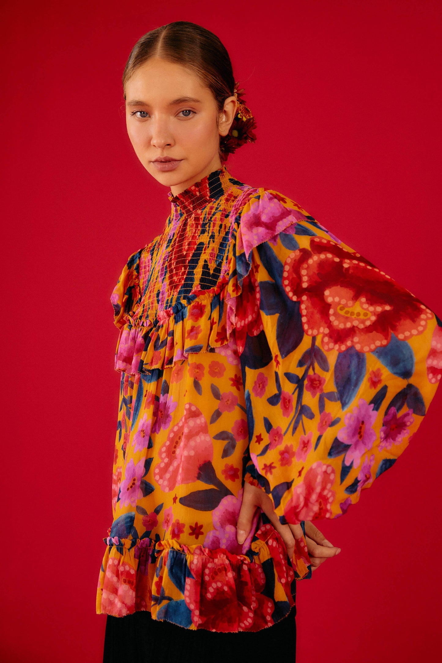 Farm Rio Yellow Floral Dream Blouse