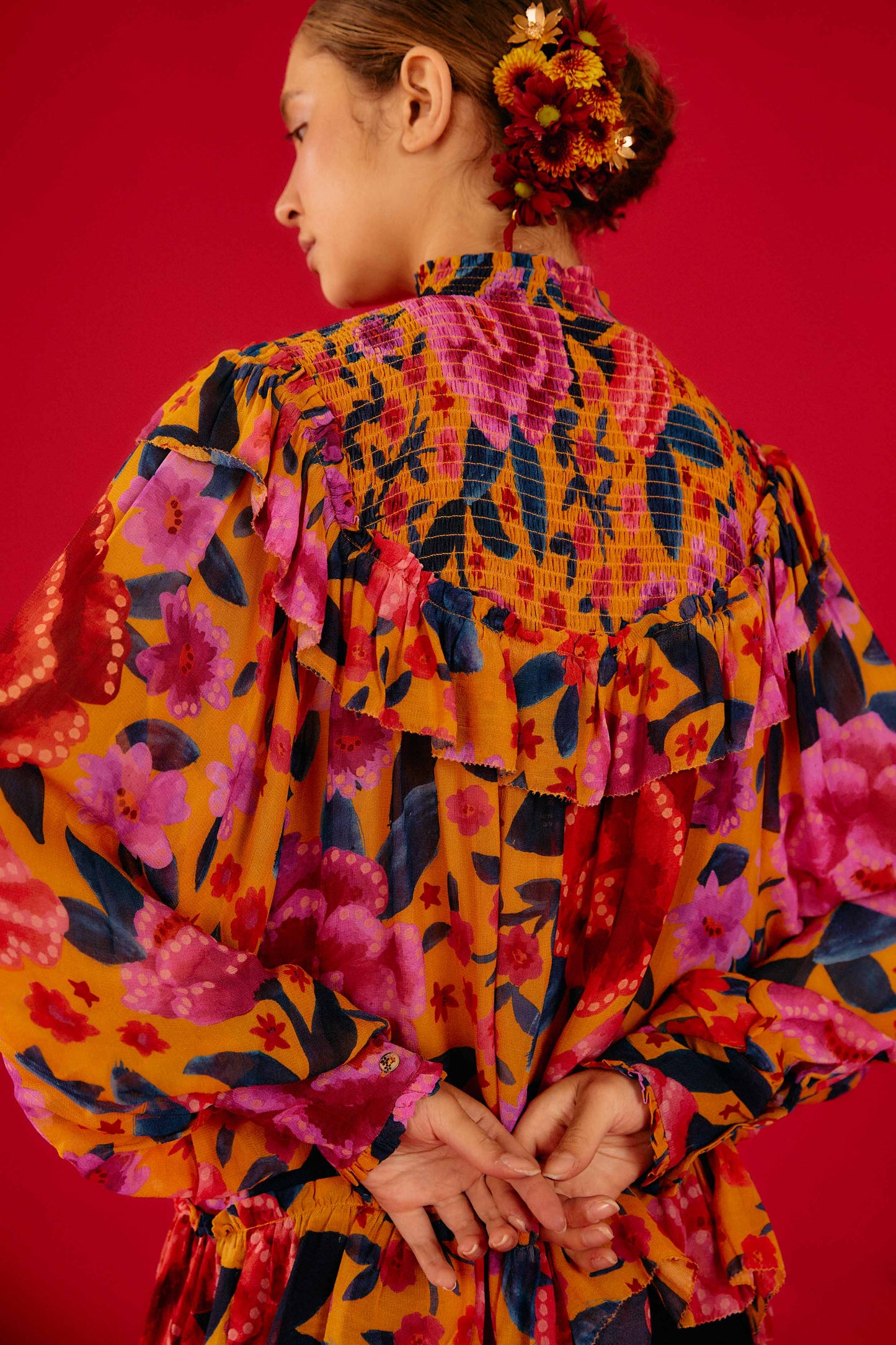 Farm Rio Yellow Floral Dream Blouse