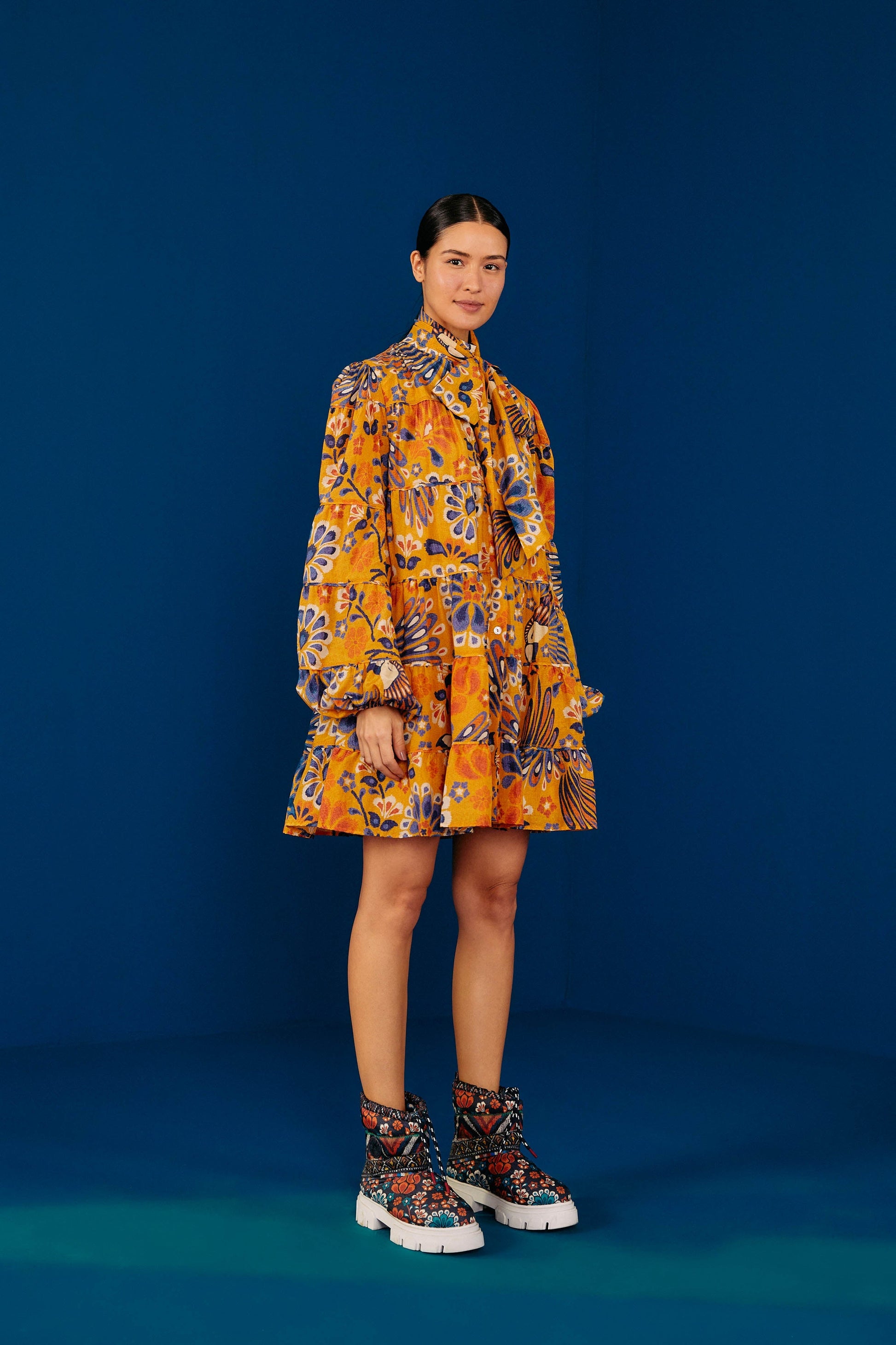 Farm Rio Yellow Pineapple Flowers Mini Dress