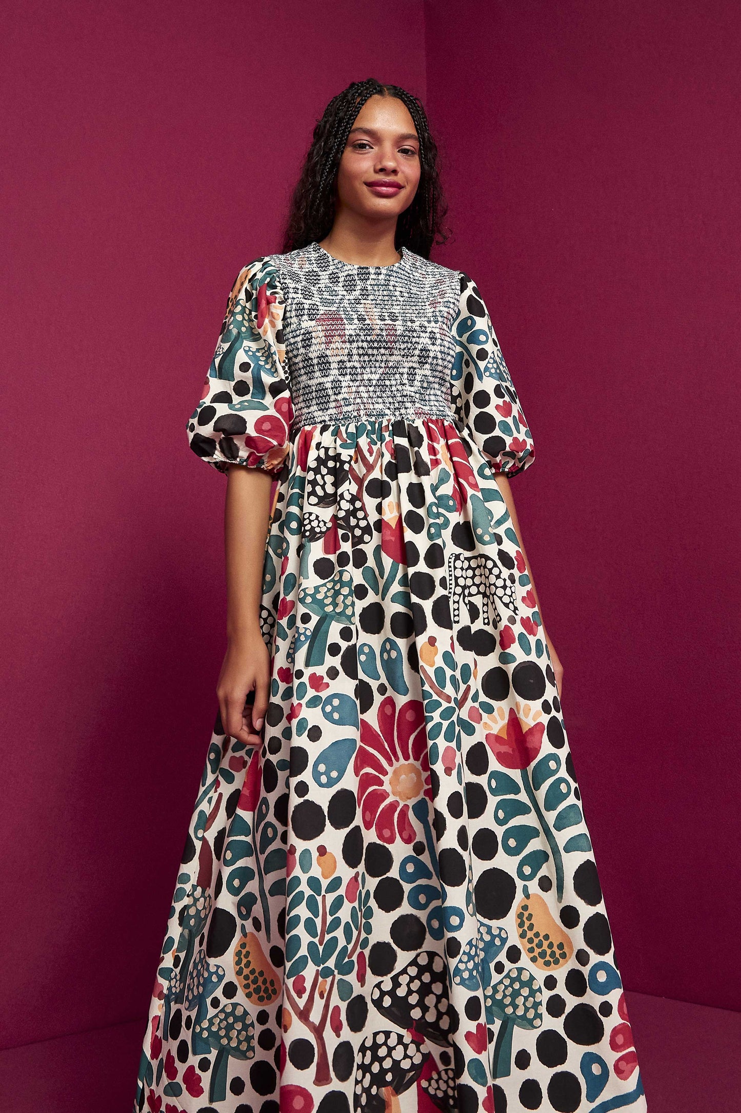 Farm Rio Mushroom Forest Organic Cotton Midi Dress