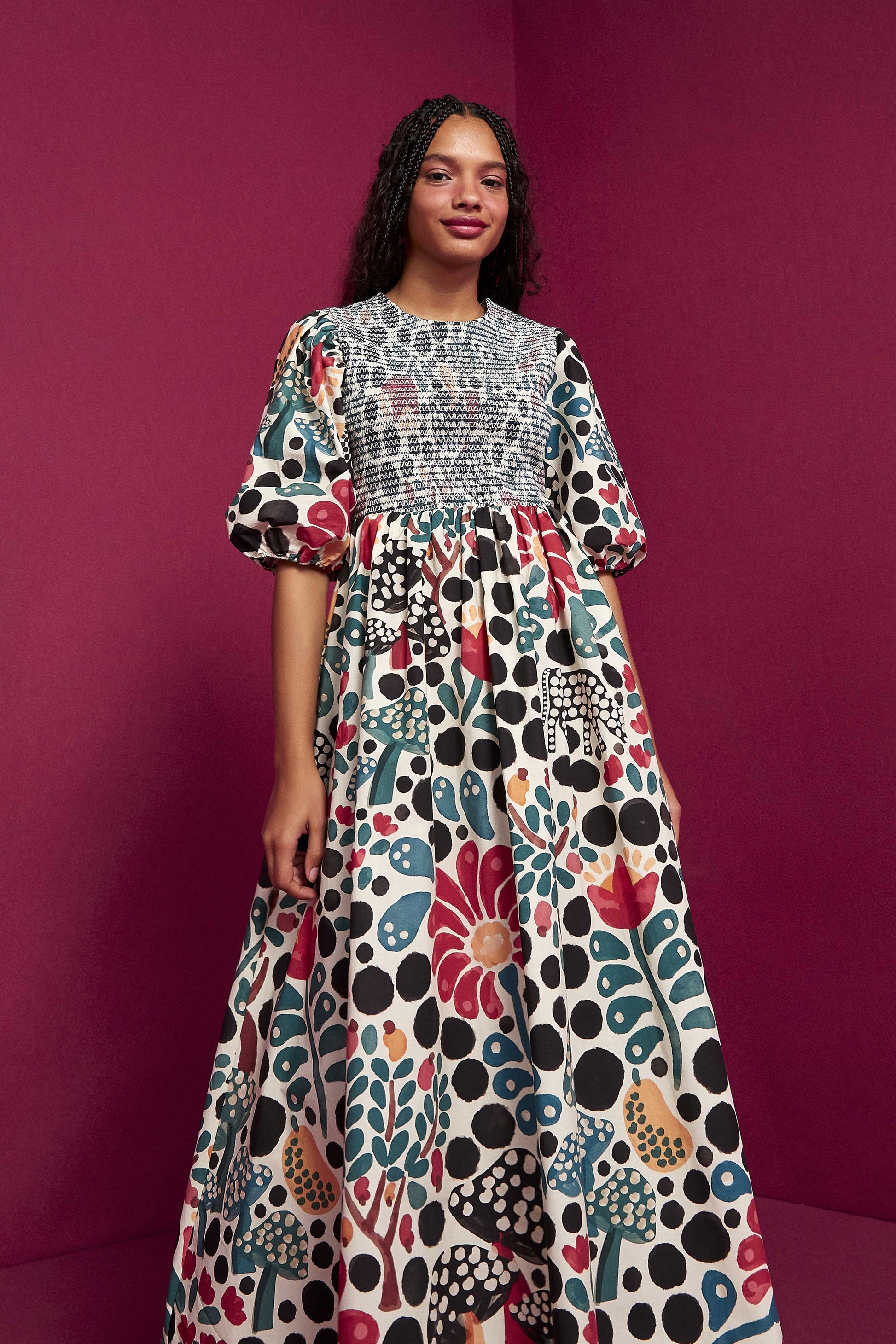 Farm Rio Mushroom Forest Organic Cotton Midi Dress