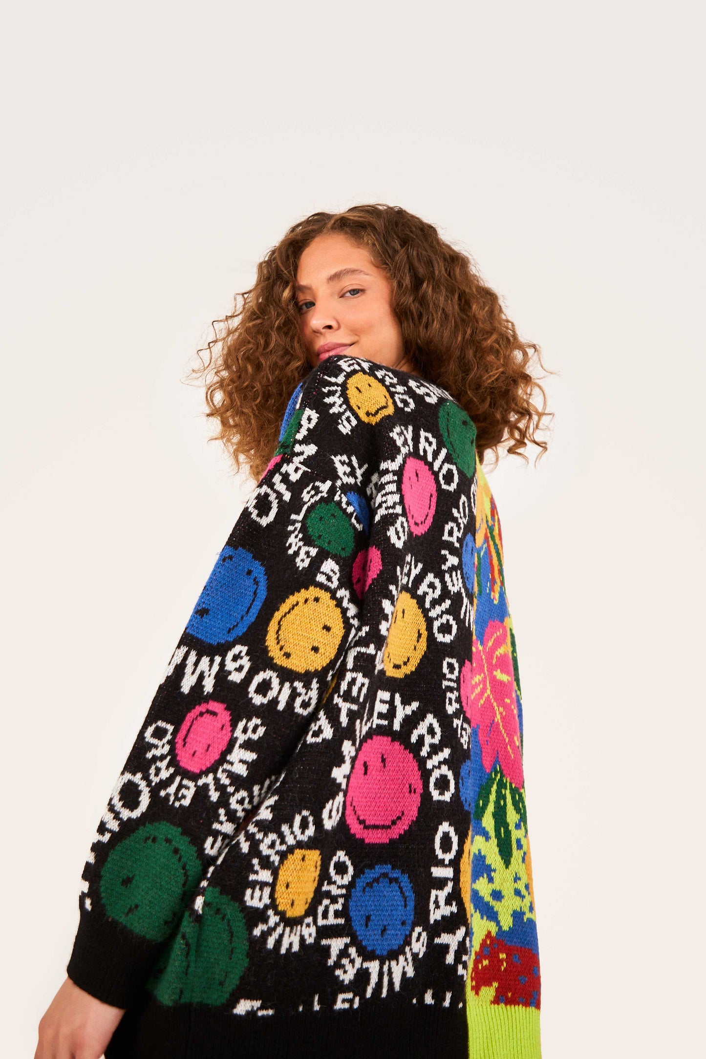 Farm Rio Mixed Prints Smiley® Cardigan