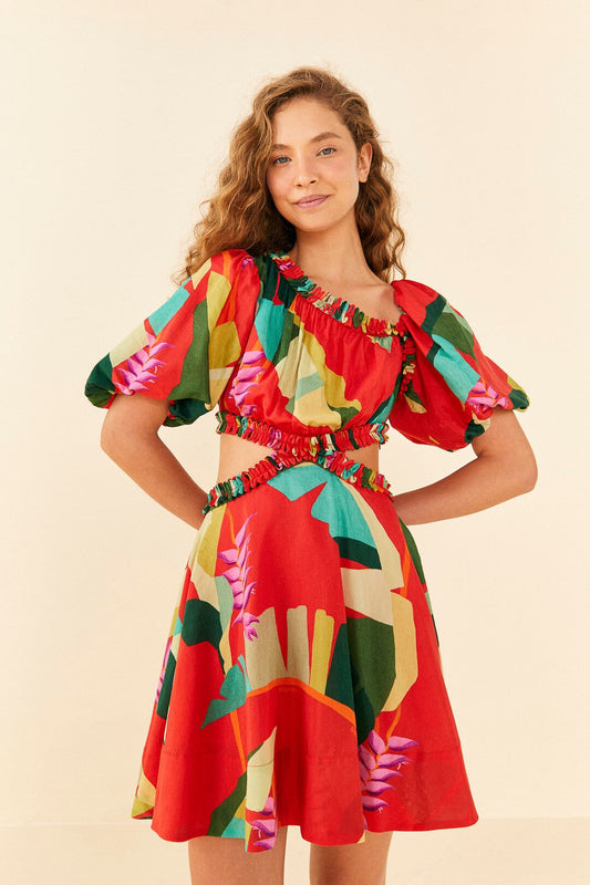 Farm Rio Red Heliconia Mini Dress