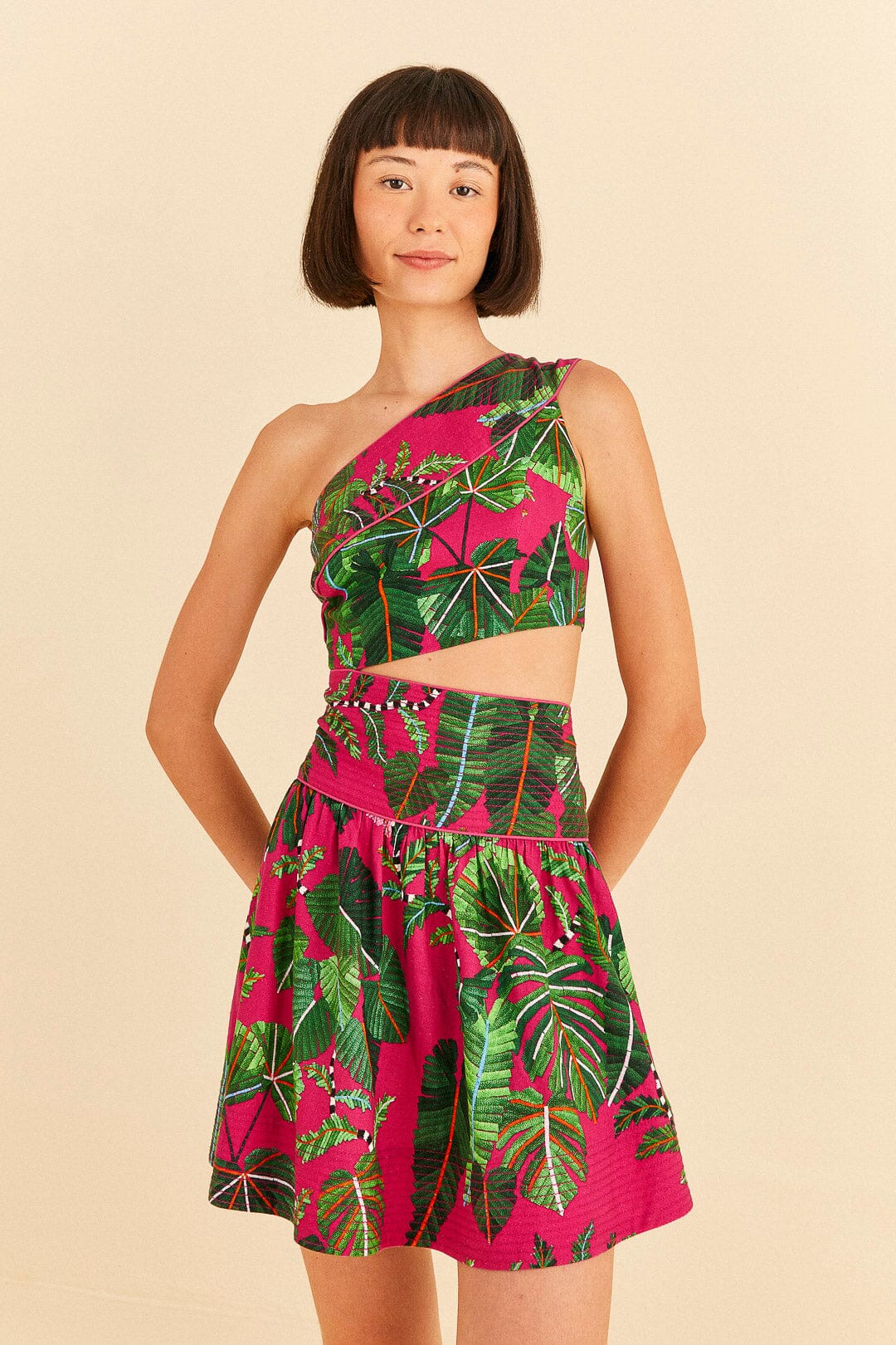 Farm Rio Pink Leaves Mini Dress