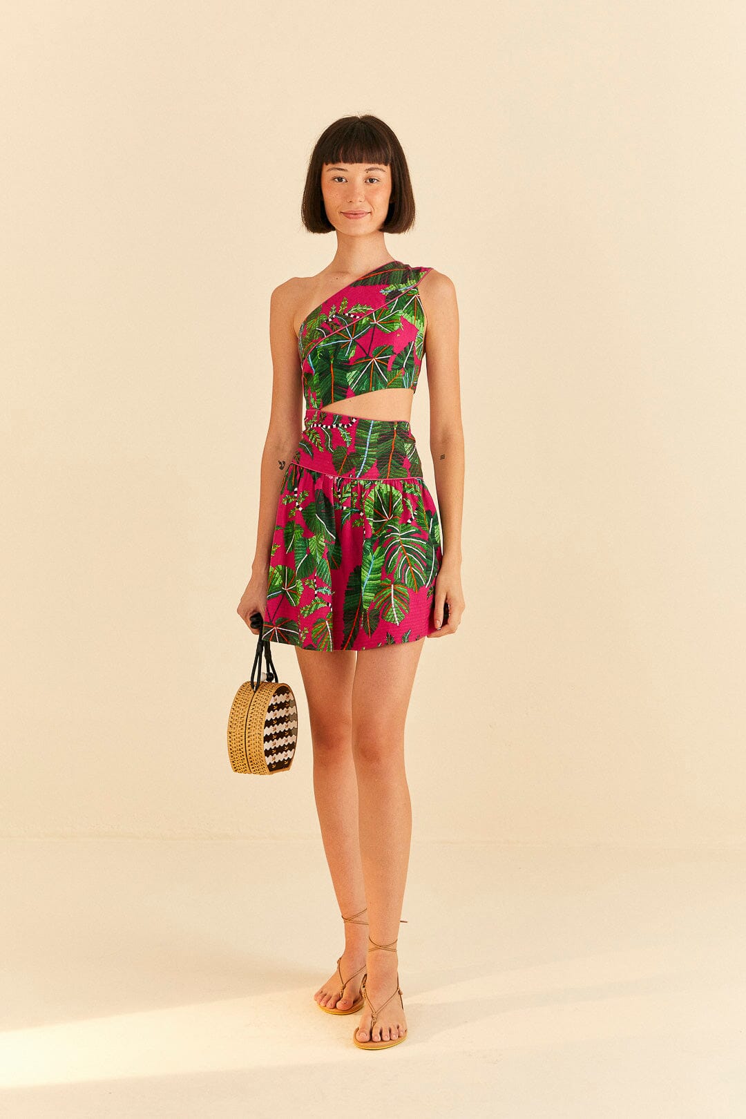 Farm Rio Pink Leaves Mini Dress