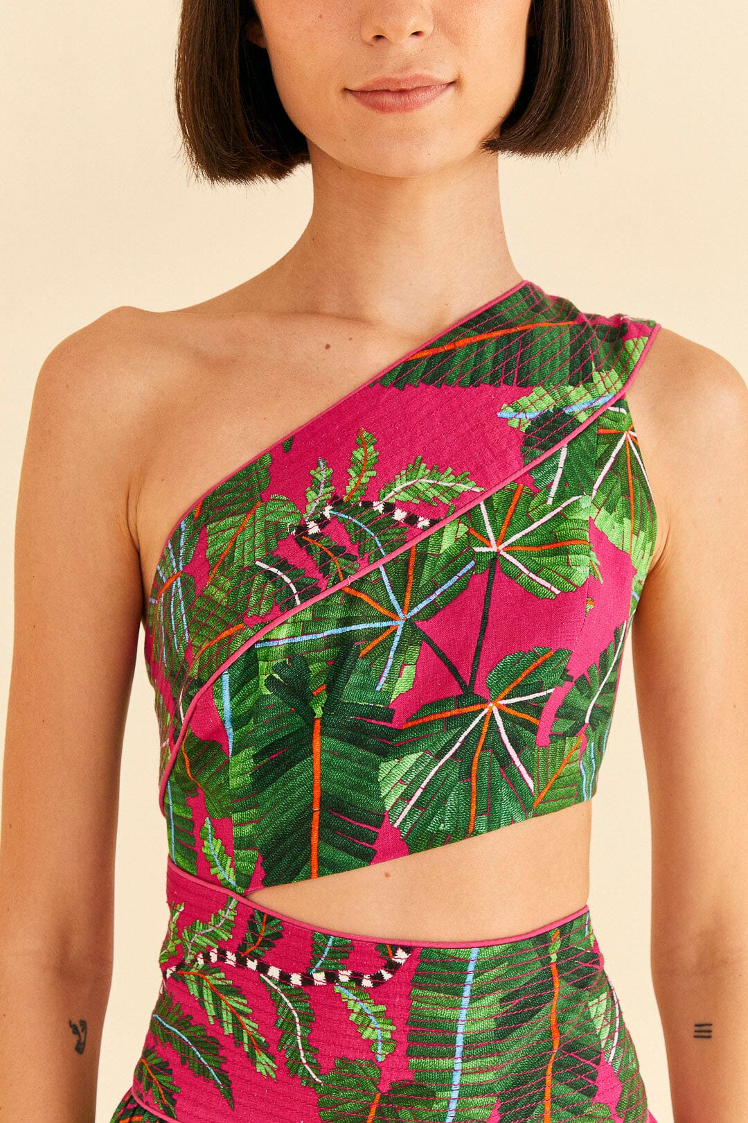 Farm Rio Pink Leaves Mini Dress