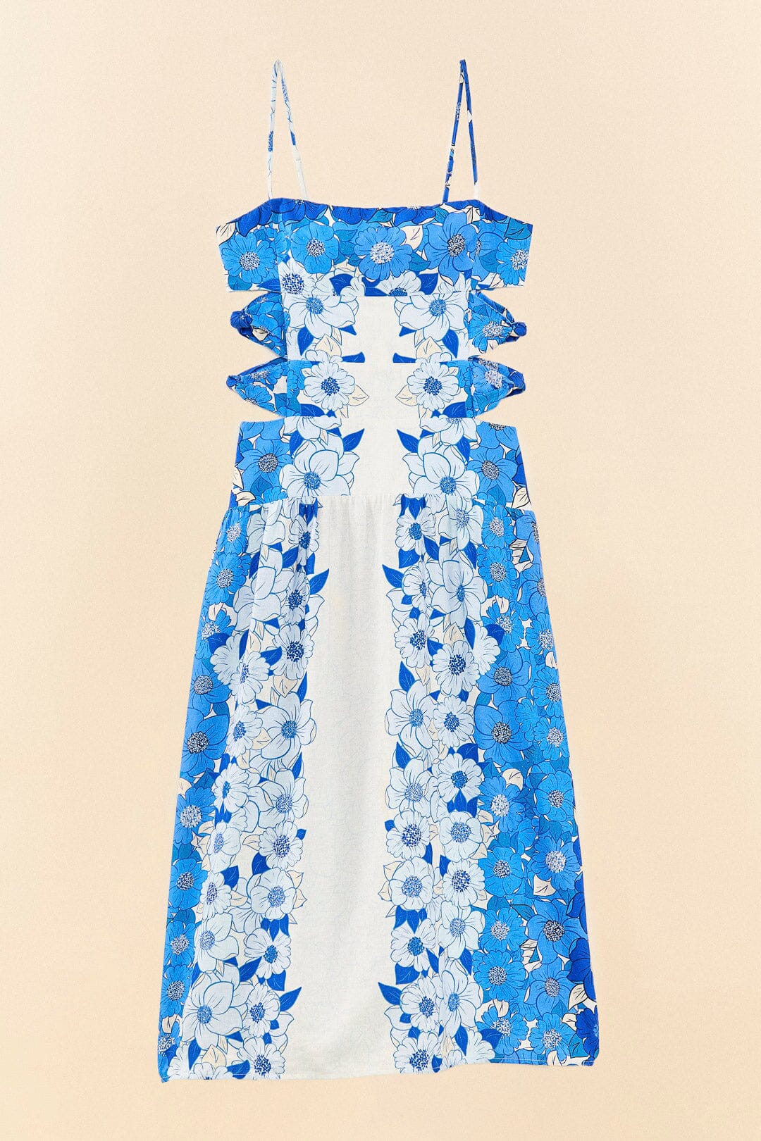 Farm Rio Blue Flower Stripes Midi Dress