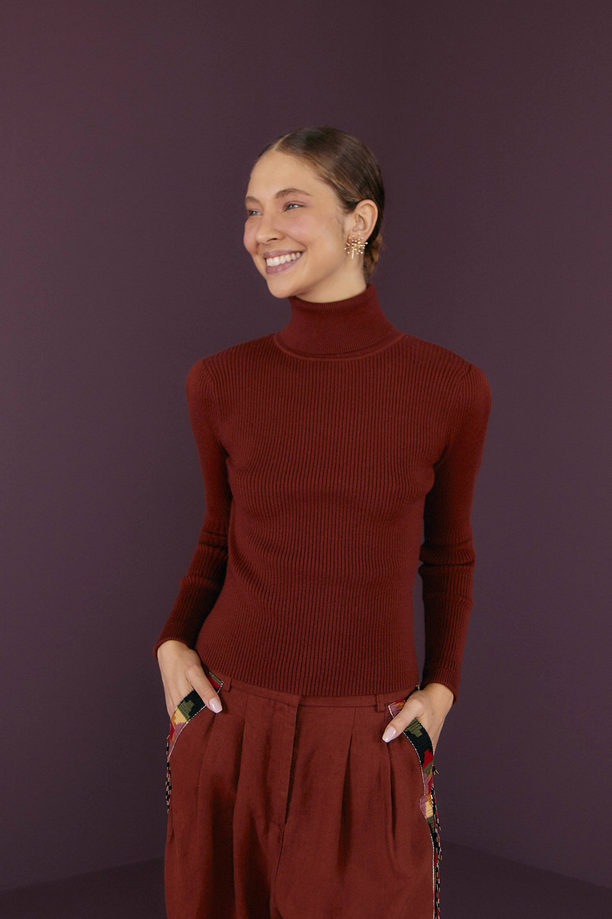 Farm Rio BROWN KNIT BLOUSE