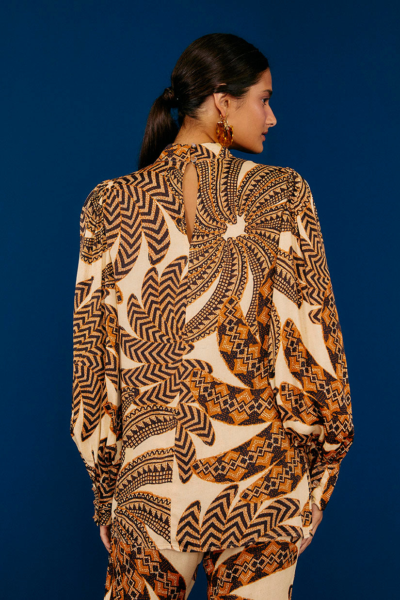 Farm Rio Sand Yawanawa Banana Lenzing™ Ecovero™ Viscose Blouse