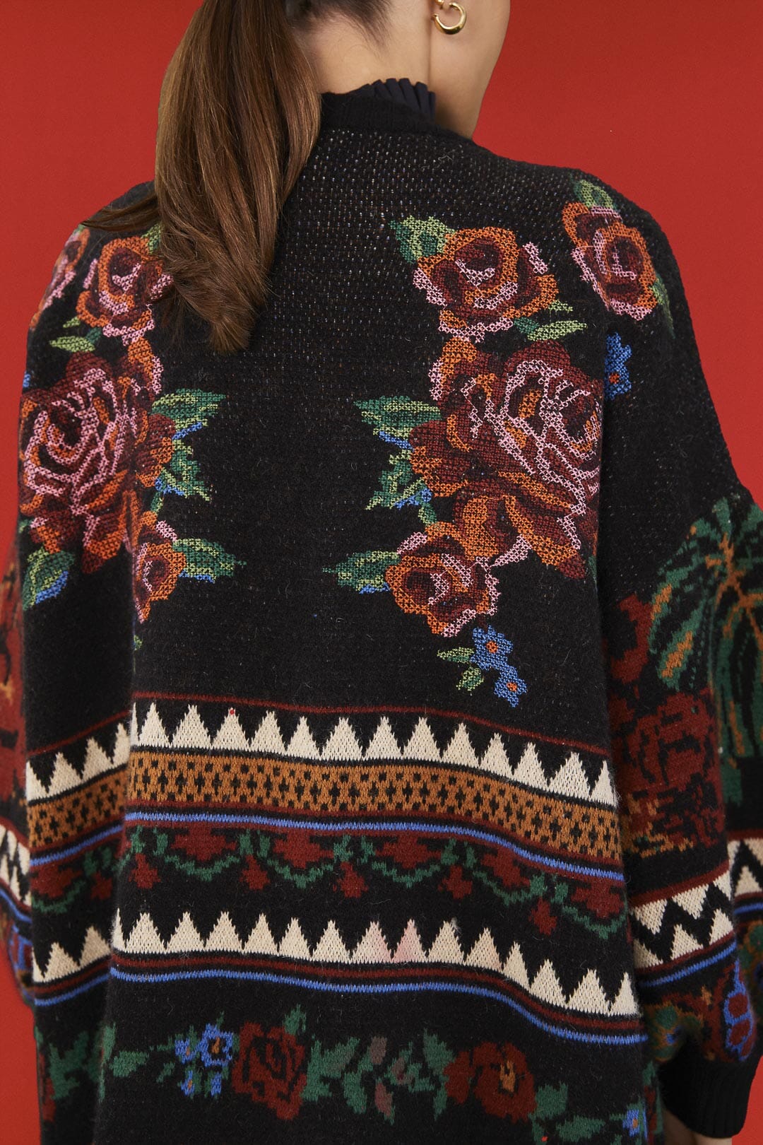 Farm Rio Black Flower Tapestry Cardigan