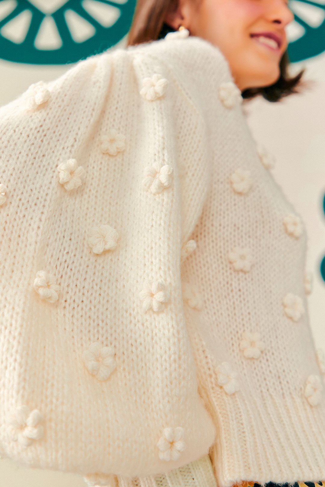 Farm Rio White Handmade Flowers Sweater