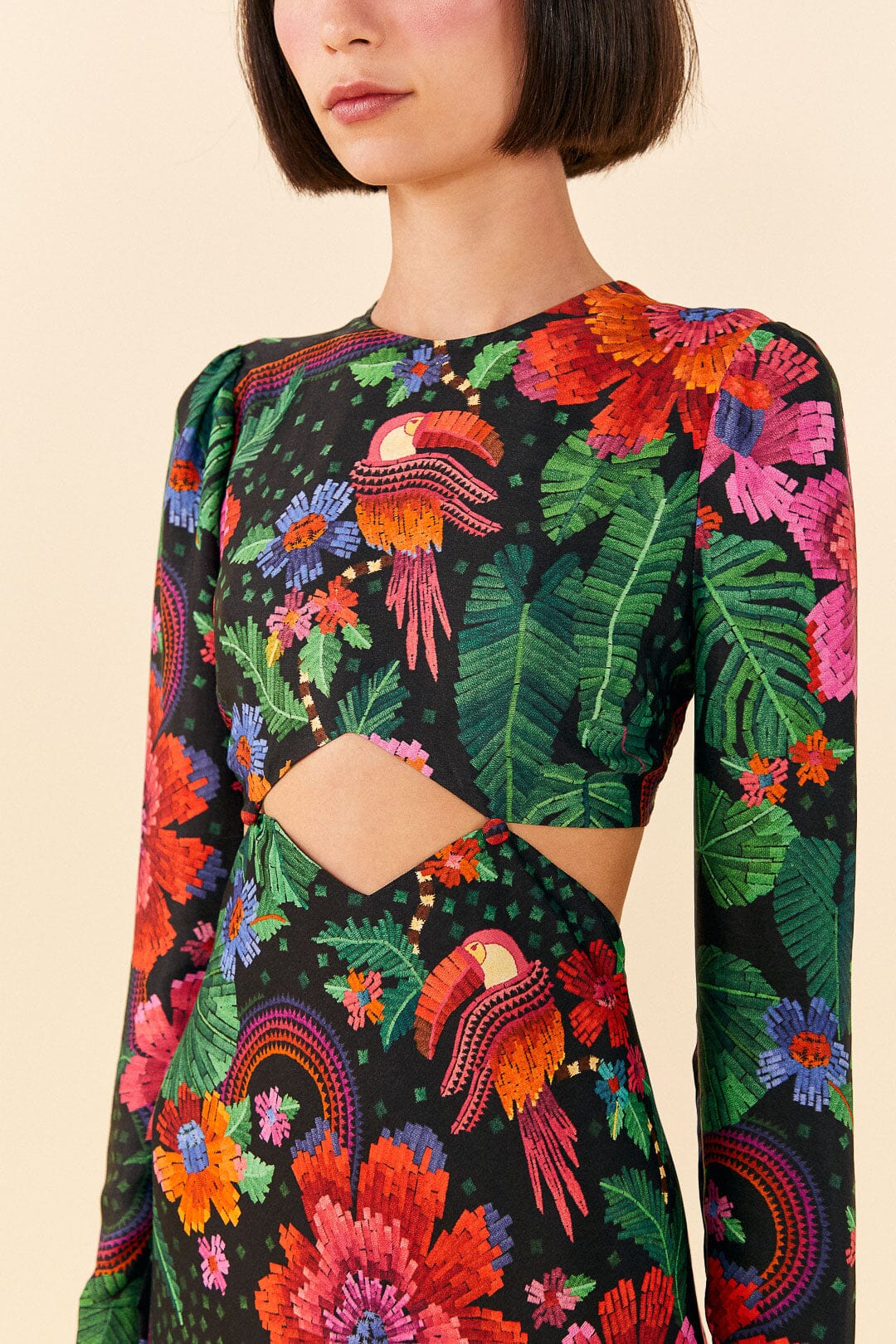 Farm Rio Black Blooming Garden Lenzing™ Ecovero™ Viscose Midi Dress