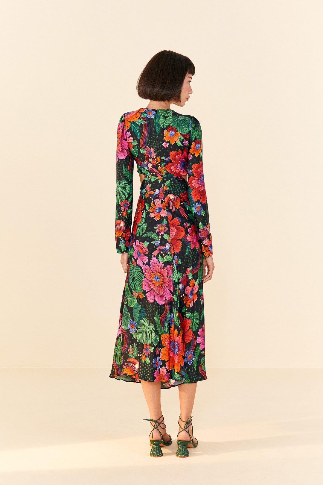 Farm Rio Black Blooming Garden Lenzing™ Ecovero™ Viscose Midi Dress