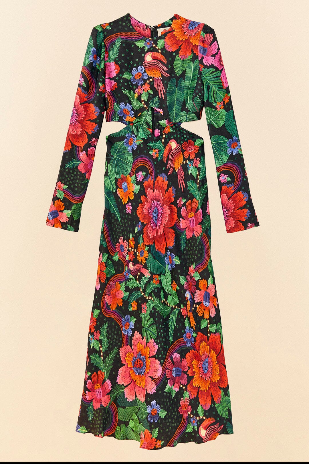 Farm Rio Black Blooming Garden Lenzing™ Ecovero™ Viscose Midi Dress
