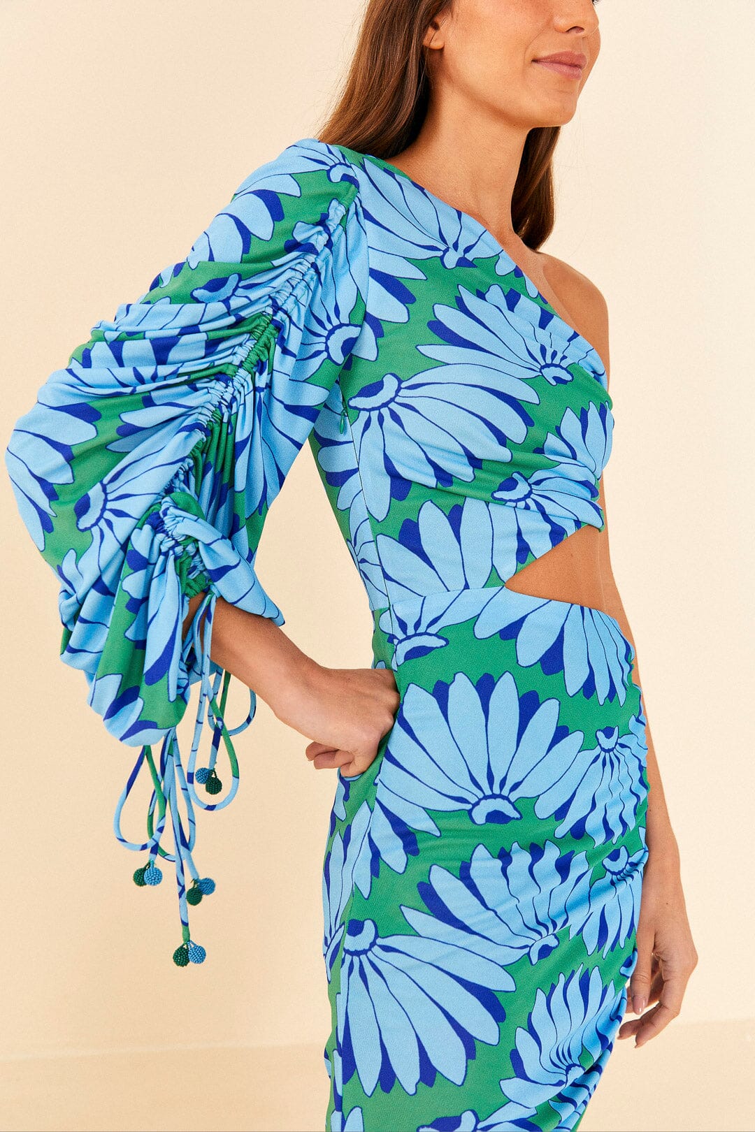 Farm Rio Green Copacabana Asymmetrical Midi Dress