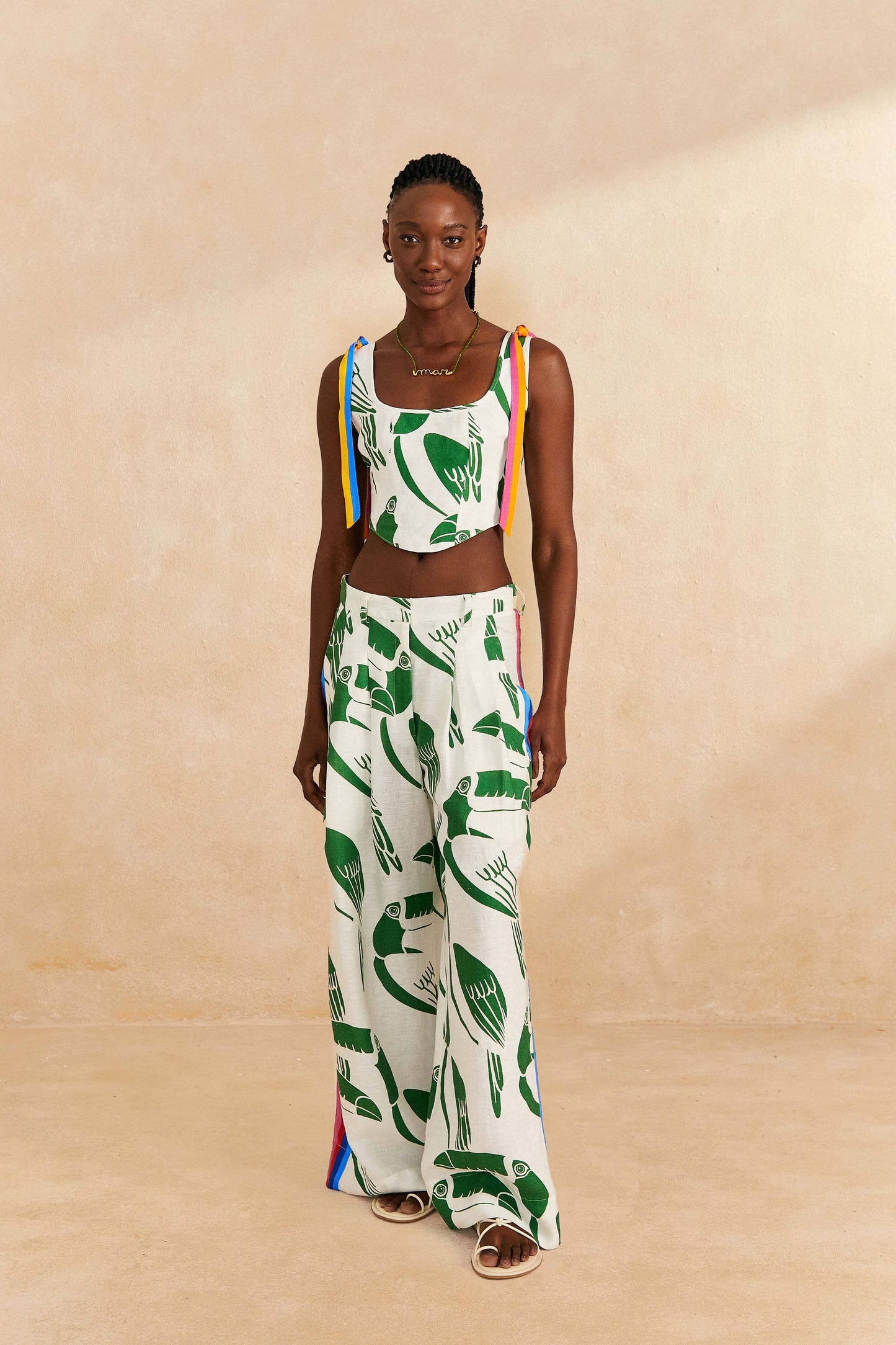 Farm Rio Off-White Rainbow Toucans Pants