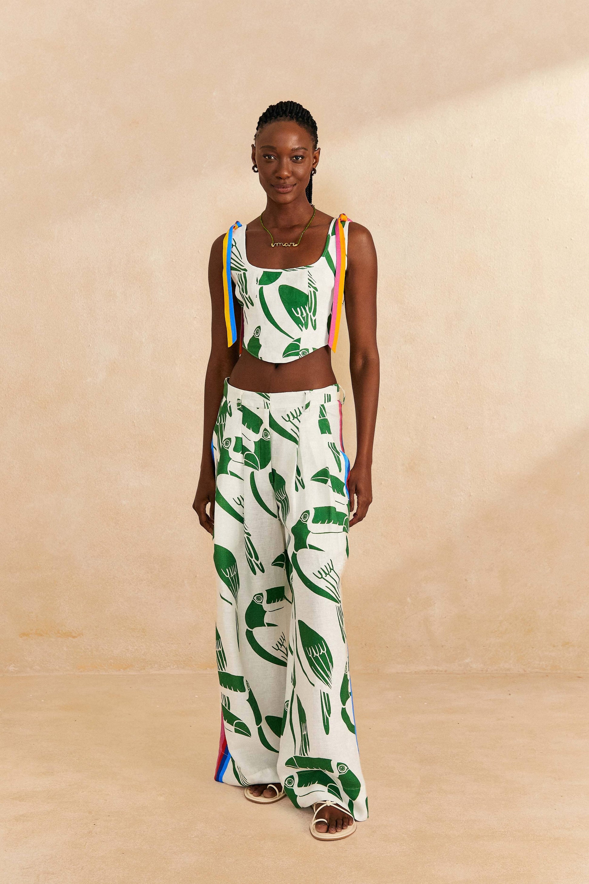 Farm Rio Off-White Rainbow Toucans Pants