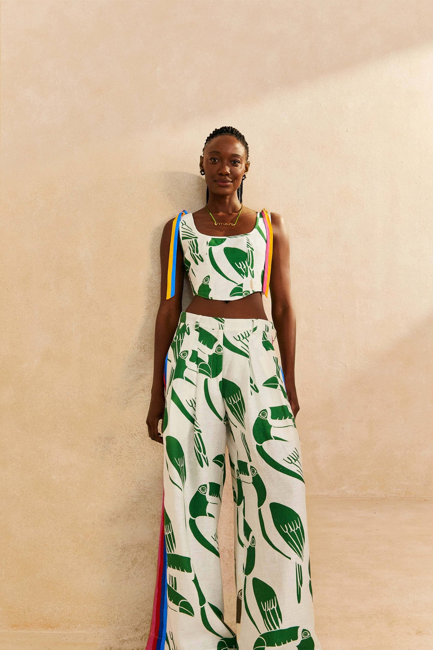 Farm Rio Off-White Rainbow Toucans Pants