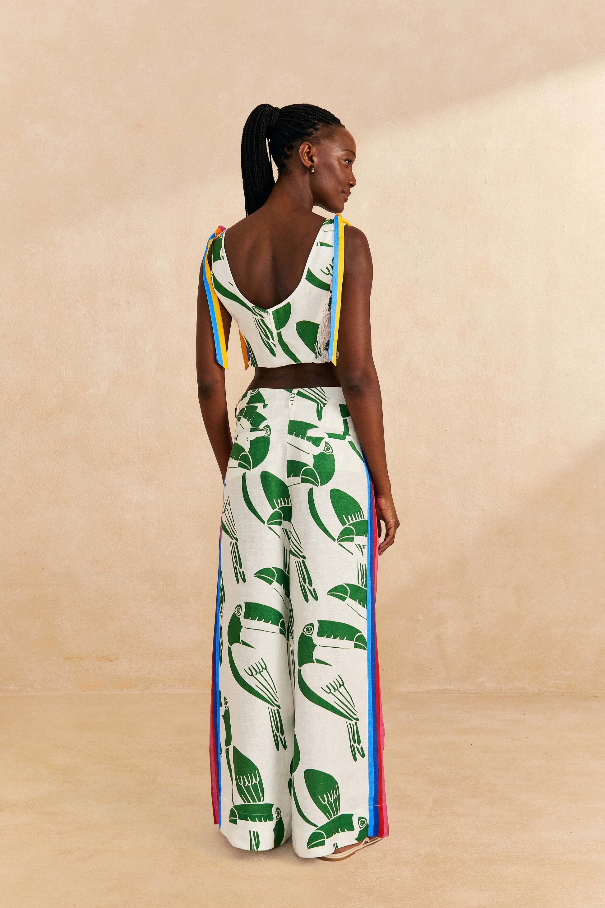 Farm Rio Off-White Rainbow Toucans Pants