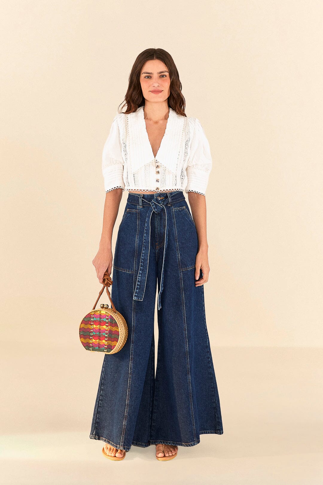 Farm Rio Off-White Cropped Blouse