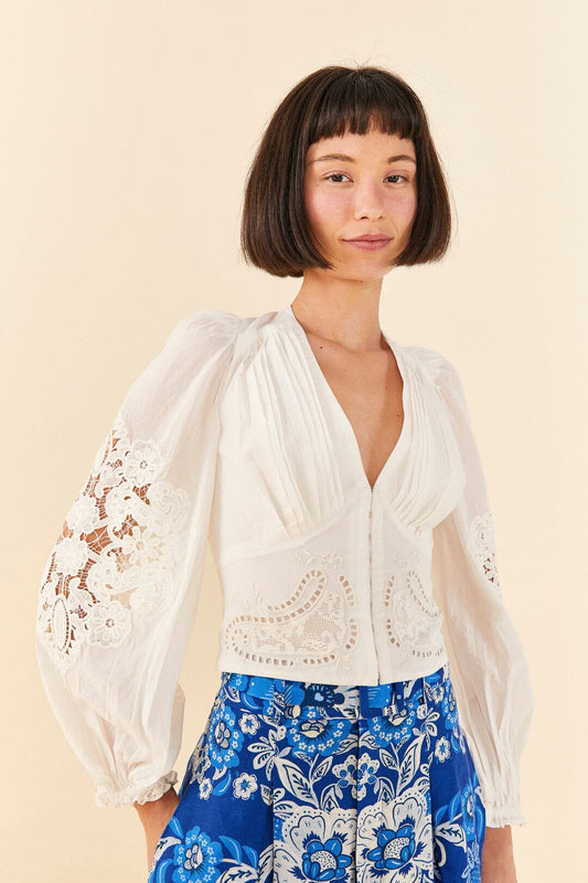 Farm Rio Off-White Lace Blouse