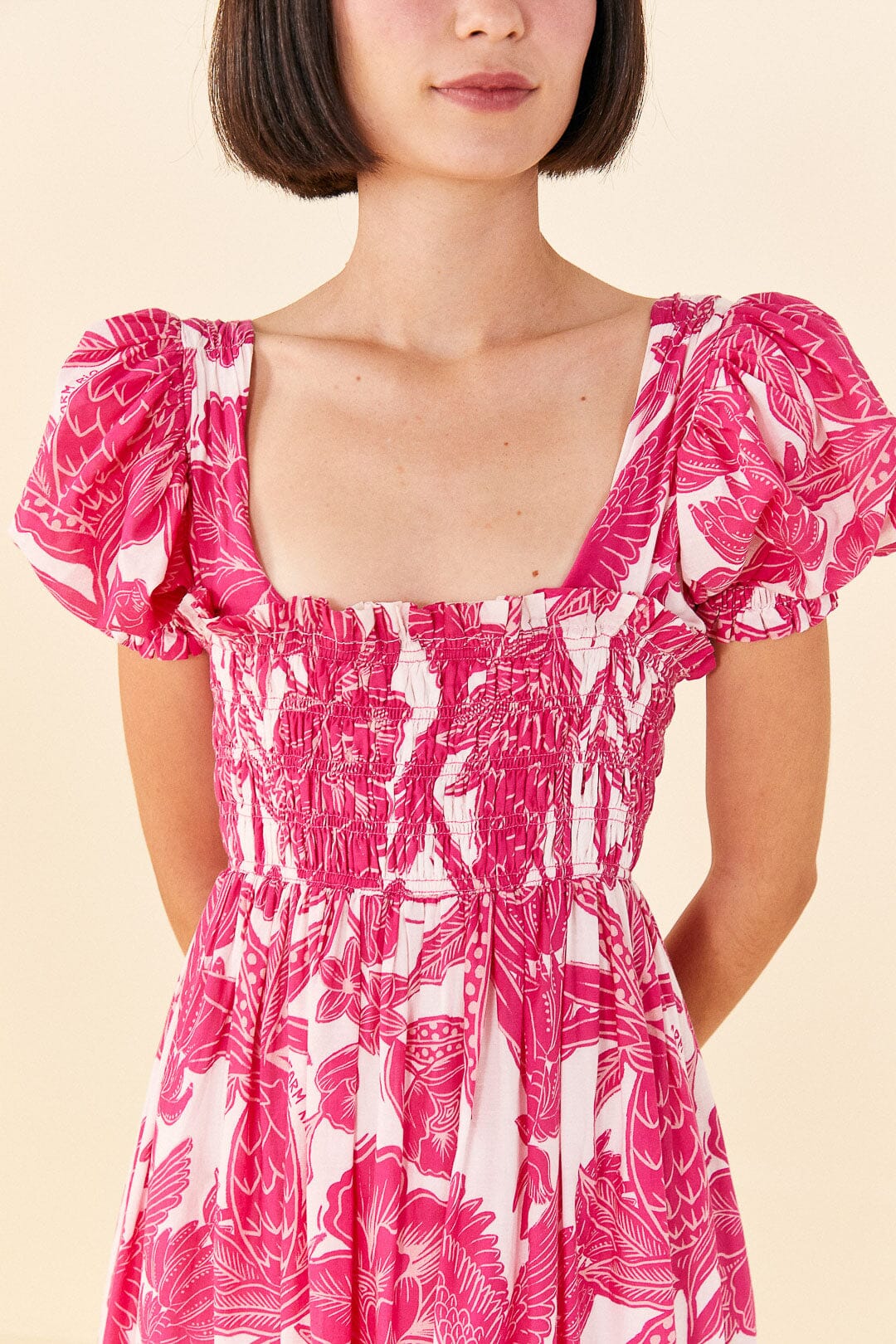 Farm Rio Pink Tropical Woodcut Maxi Dress