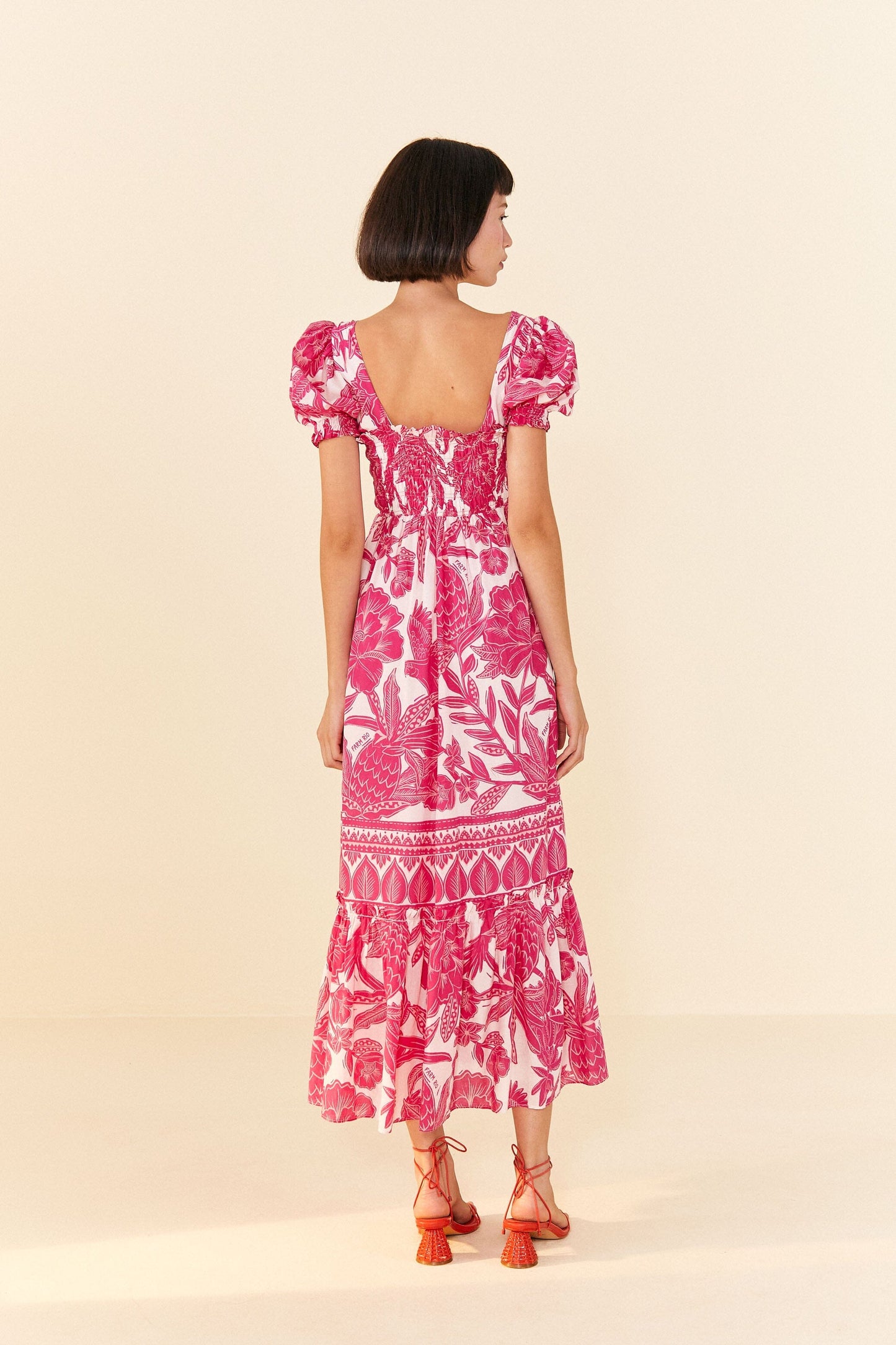 Farm Rio Pink Tropical Woodcut Maxi Dress