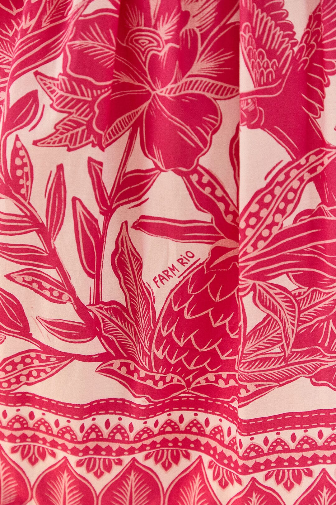 Farm Rio Pink Tropical Woodcut Maxi Dress