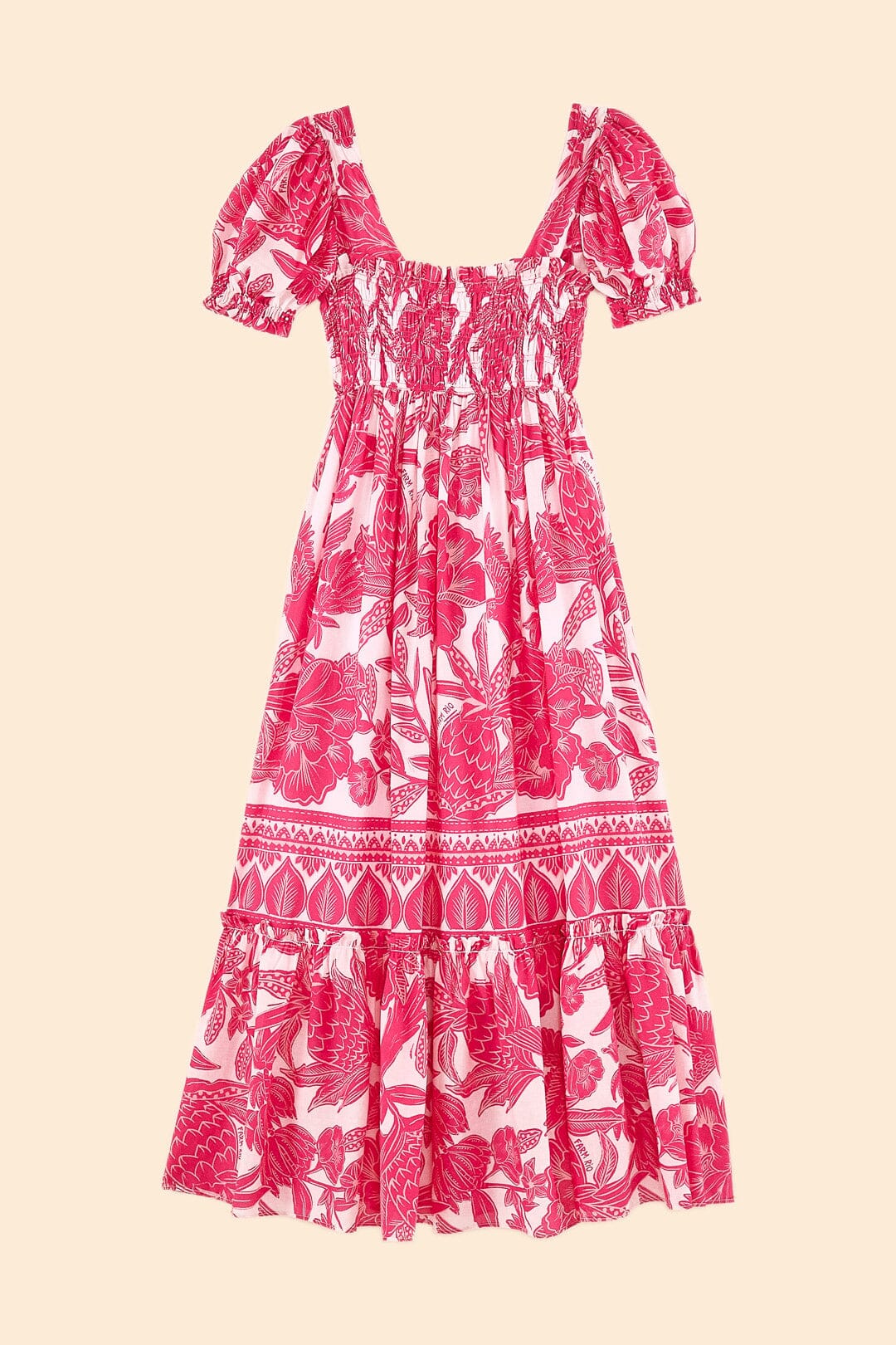 Farm Rio Pink Tropical Woodcut Maxi Dress