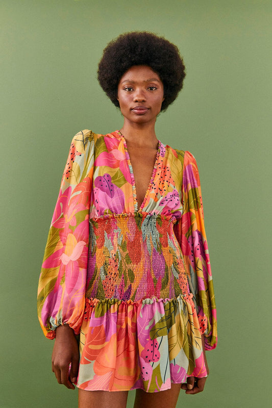 Farm Rio Sweet Forest Long Sleeve Mini Dress