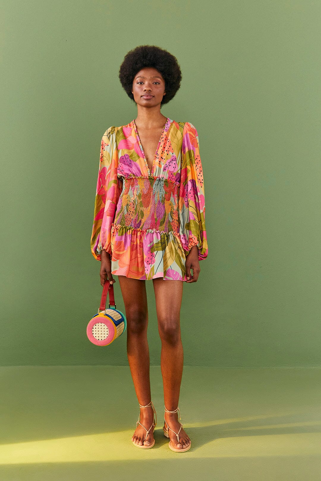 Farm Rio Sweet Forest Long Sleeve Mini Dress