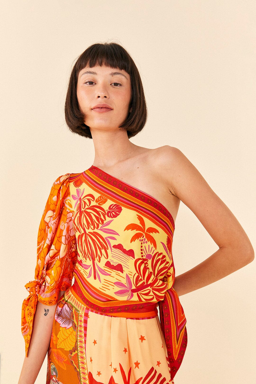 Farm Rio Forest Mixed Scarves Lenzing™ Ecovero™ Viscose Crop Top
