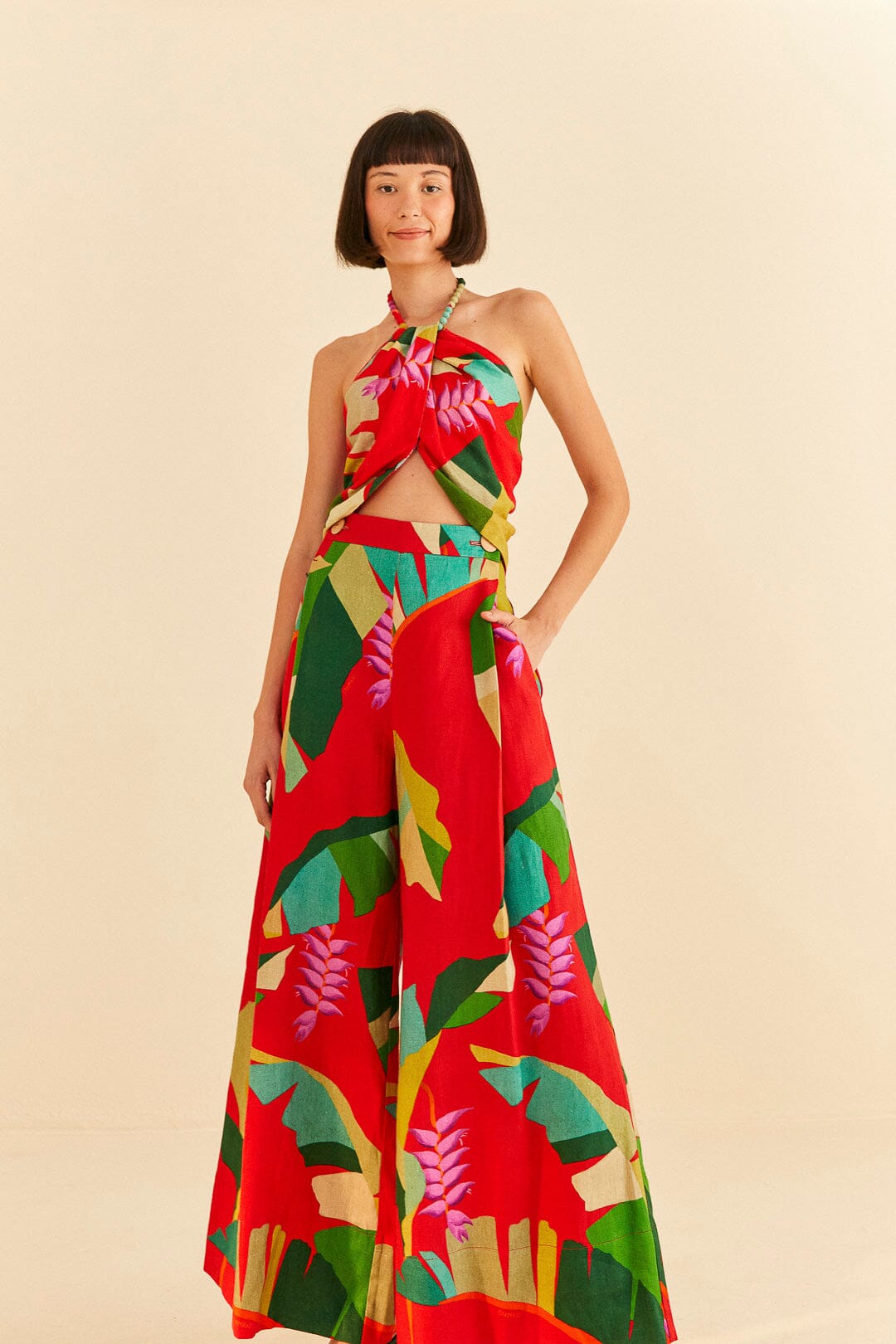 Farm Rio Red Heliconia Pants